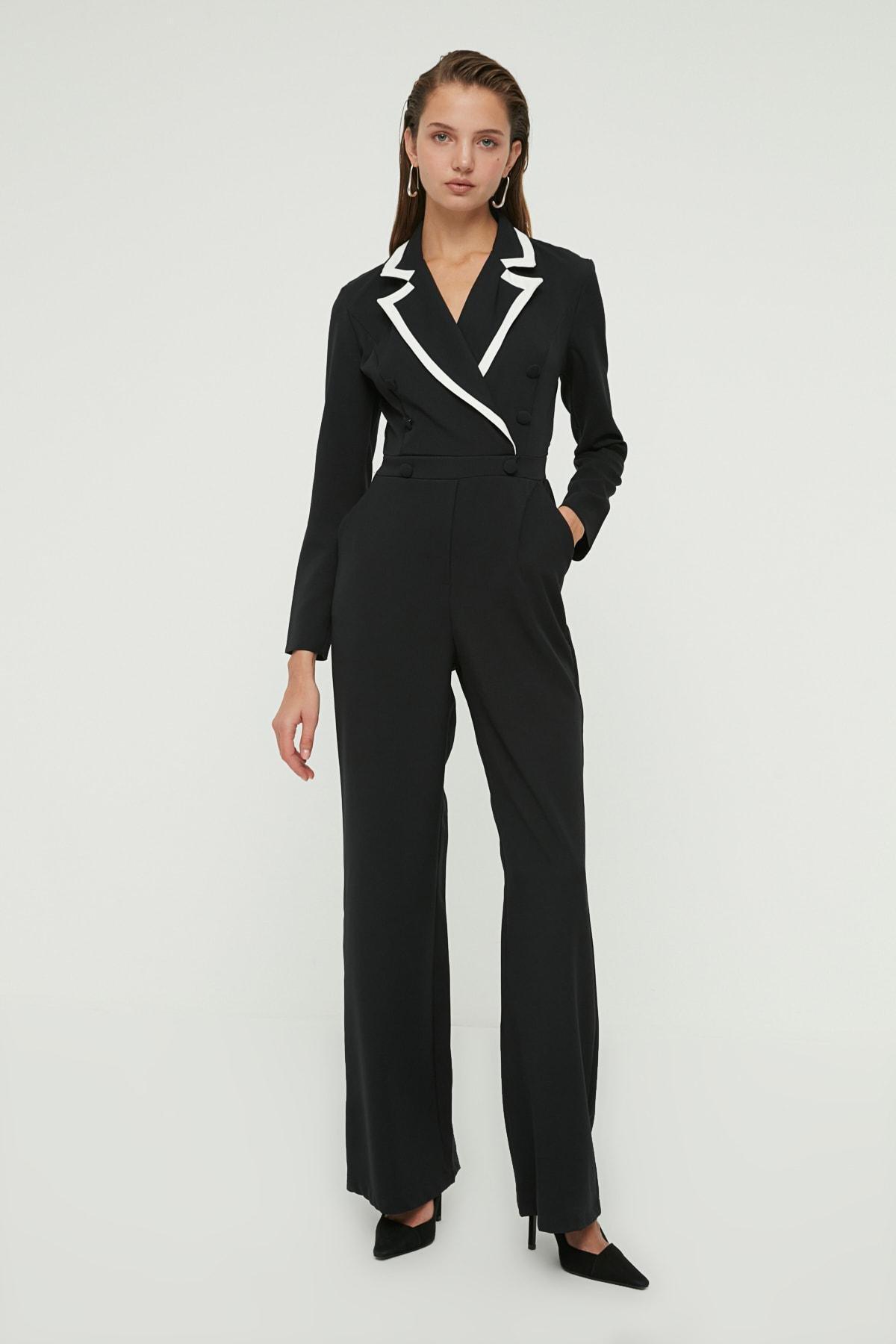 Trendyol - Black Lapel Collar Jumpsuit