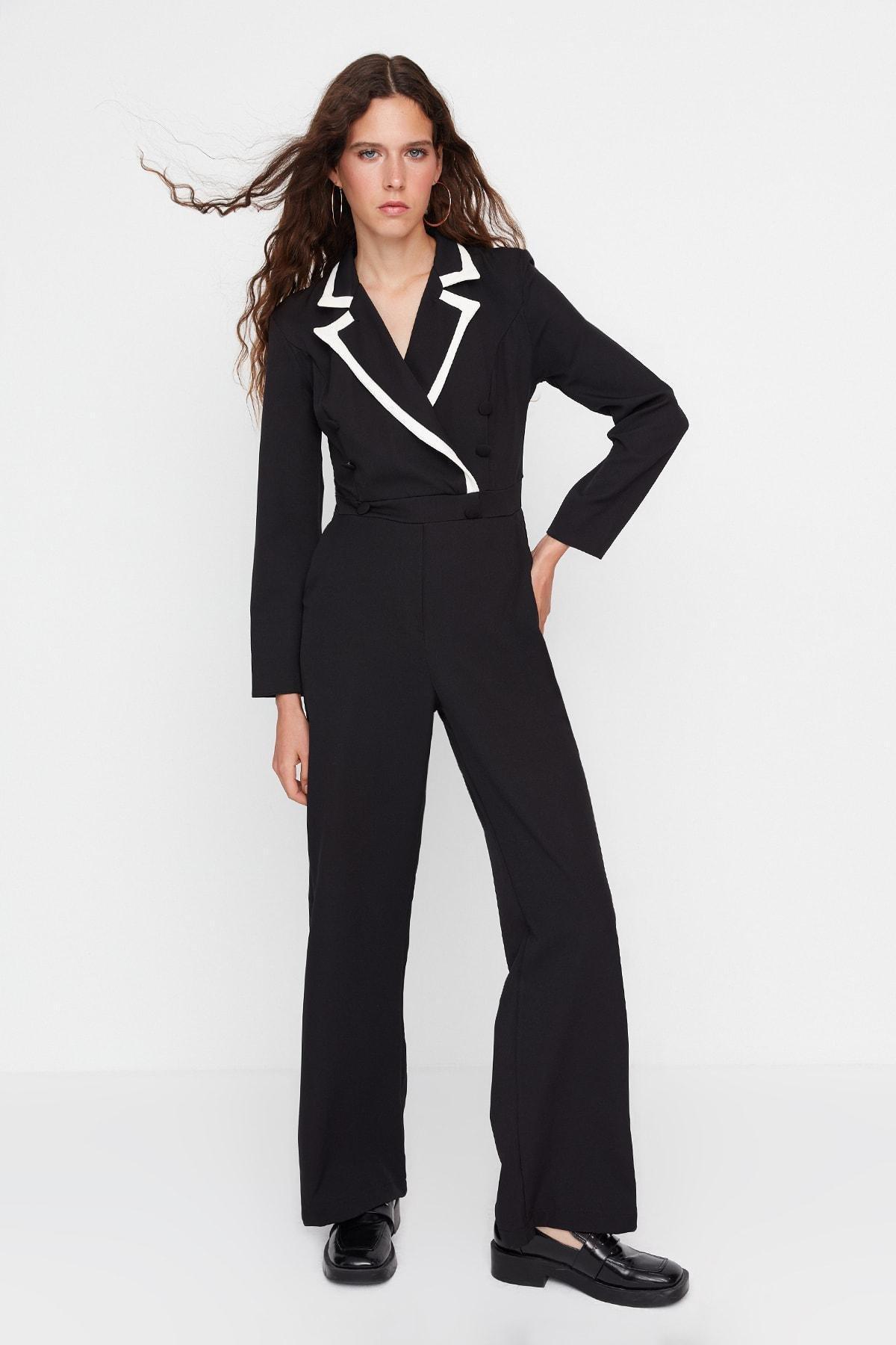 Trendyol - Black Lapel Collar Jumpsuit