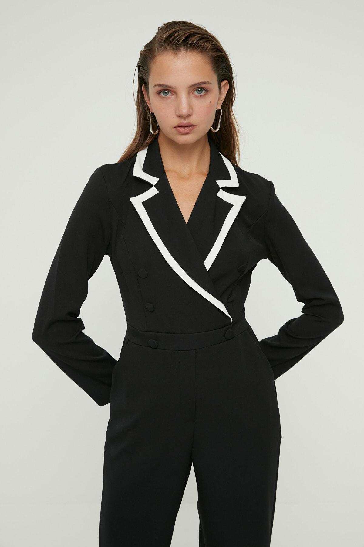 Trendyol - Black Lapel Collar Jumpsuit