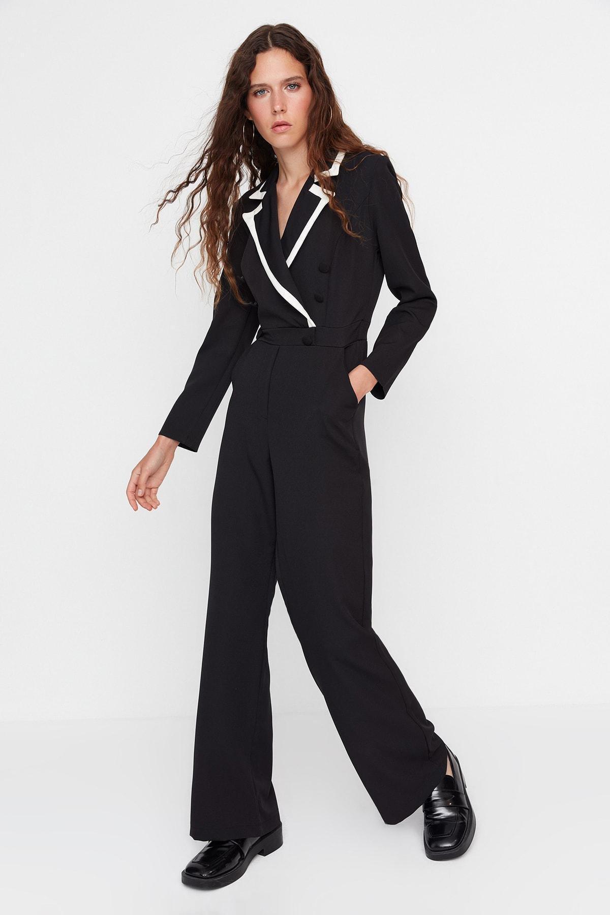 Trendyol - Black Lapel Collar Jumpsuit