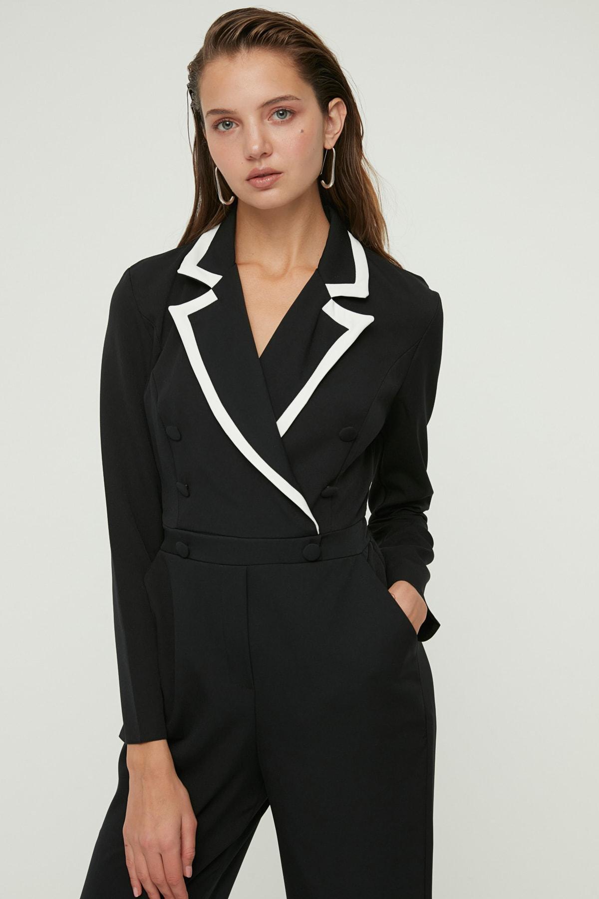 Trendyol - Black Lapel Collar Jumpsuit