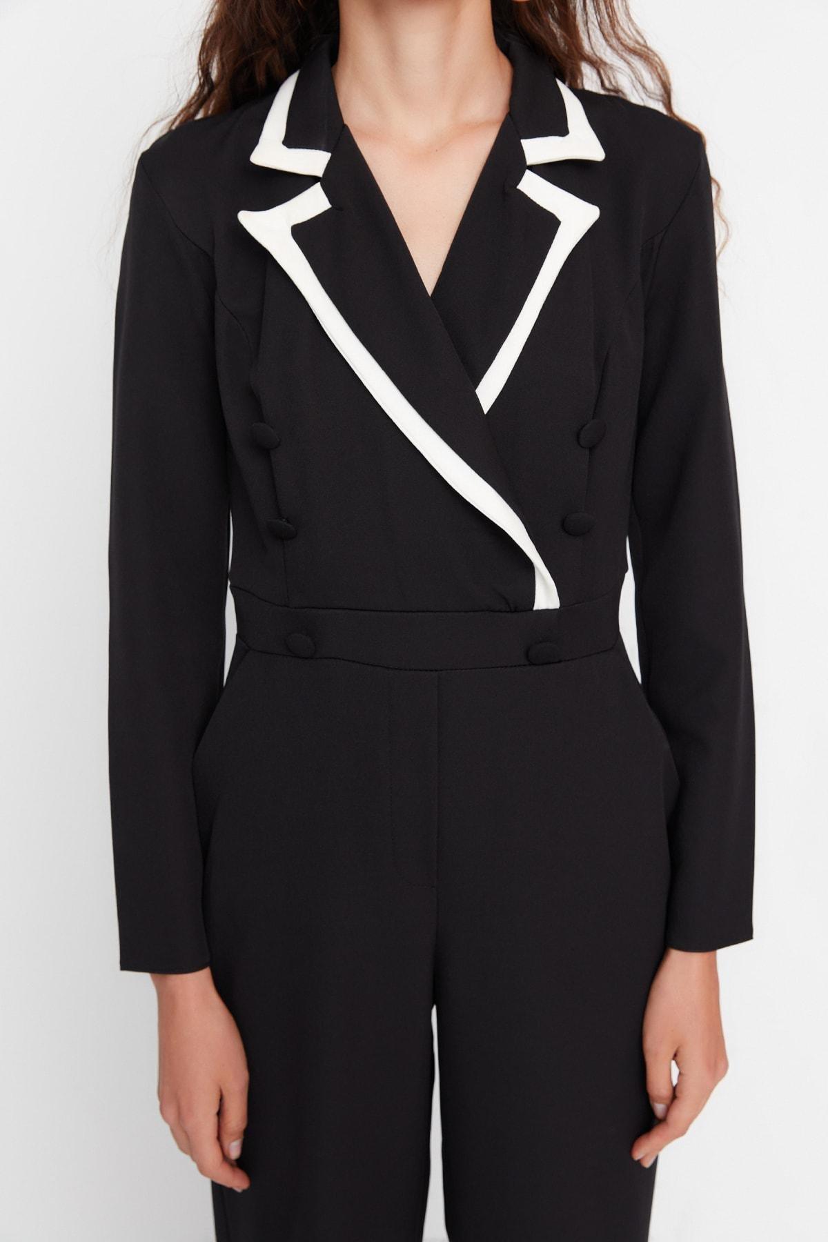 Trendyol - Black Lapel Collar Jumpsuit