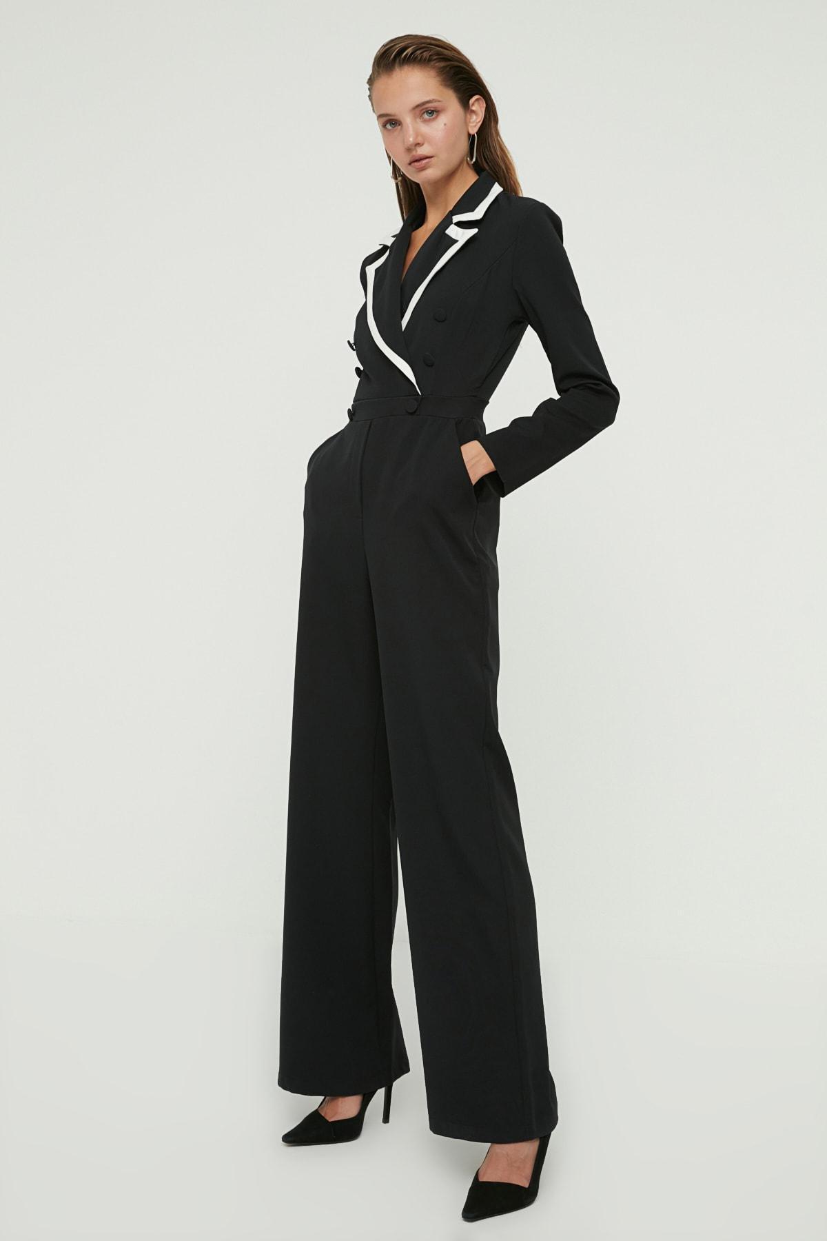 Trendyol - Black Lapel Collar Jumpsuit