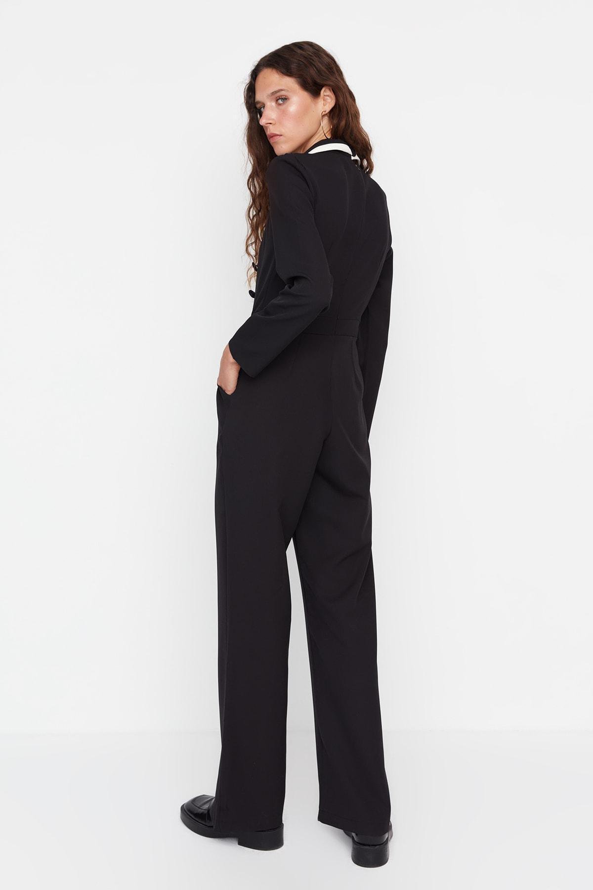 Trendyol - Black Lapel Collar Jumpsuit