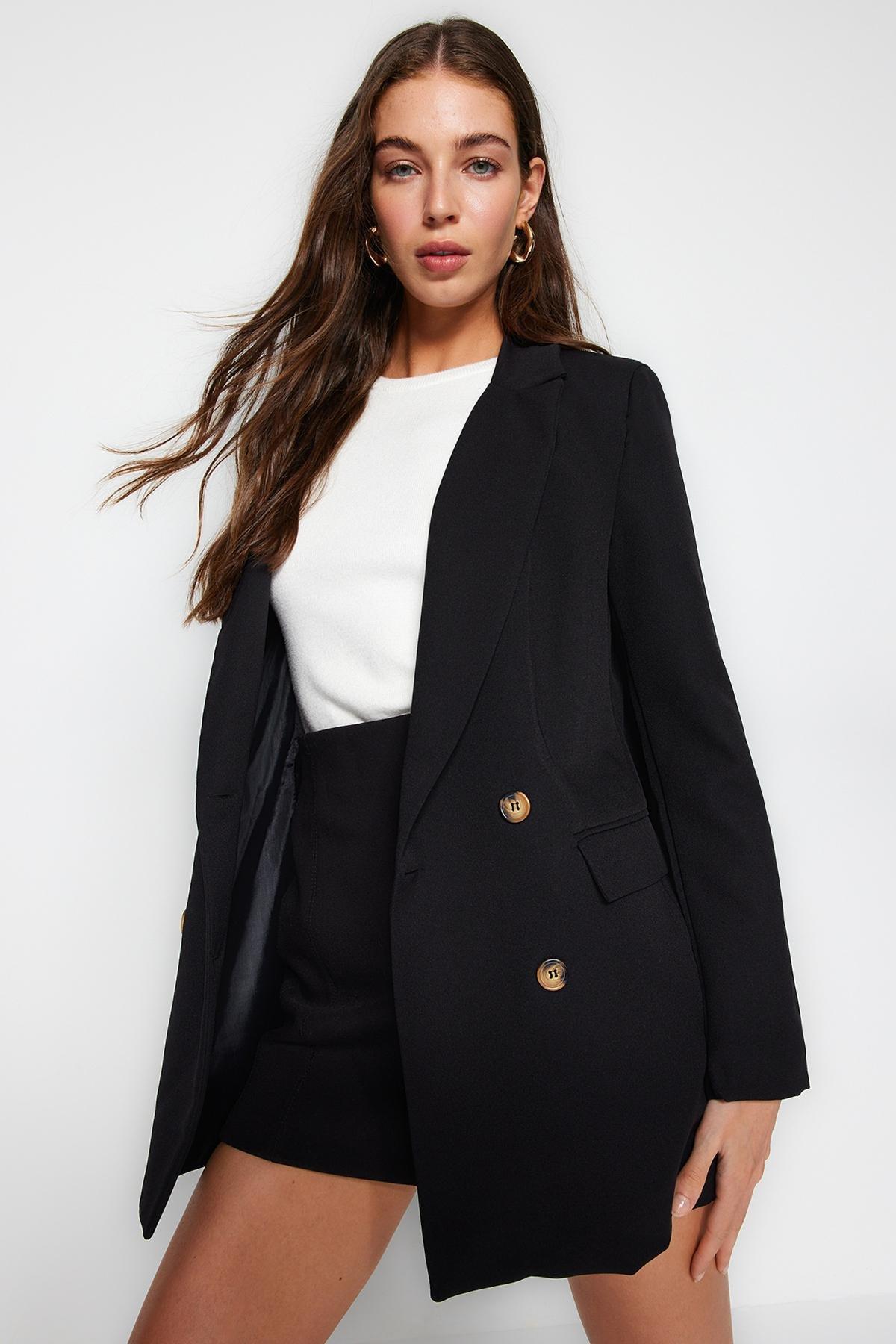 Black Double-Breasted Blazer, , large image number 0