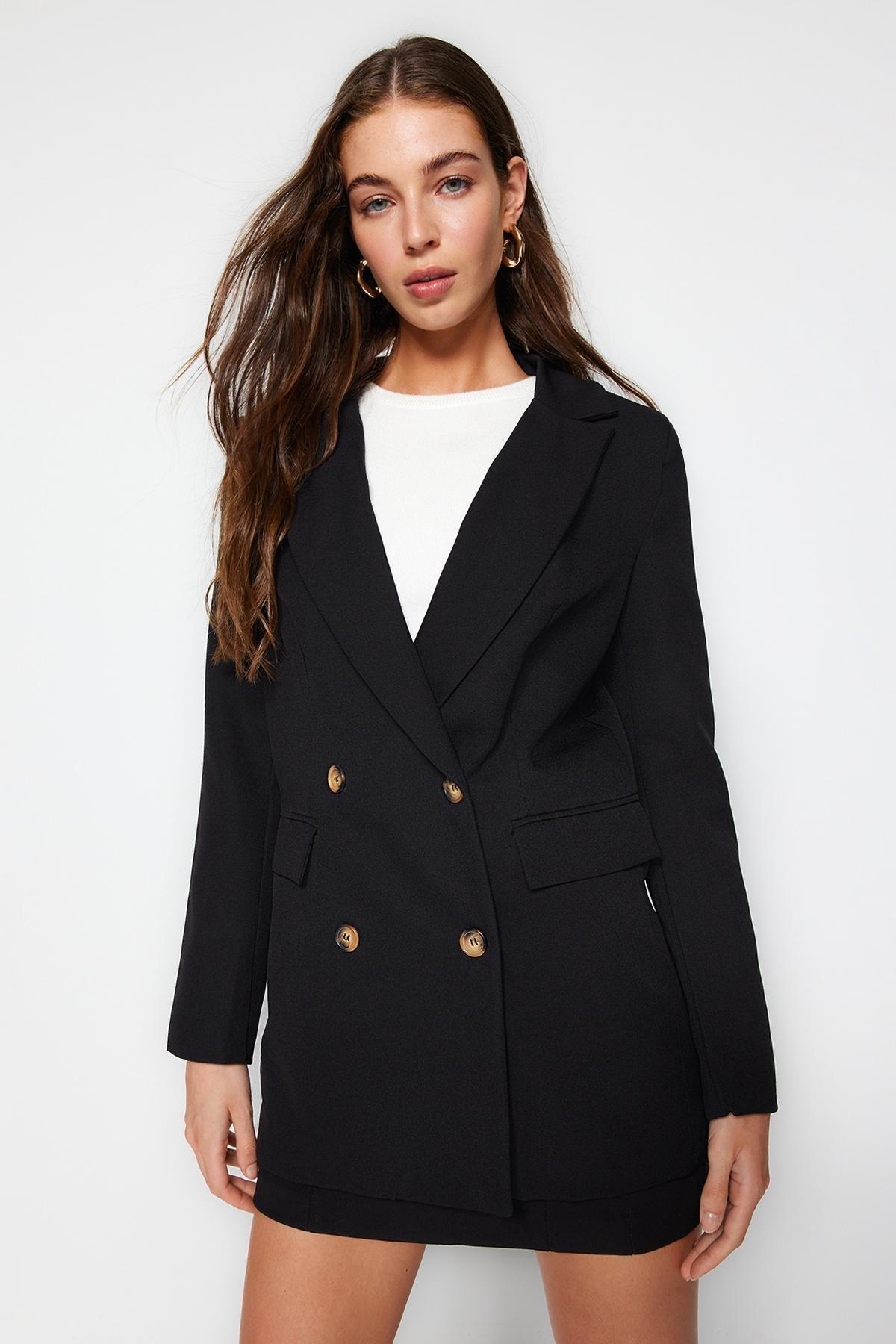Black Double-Breasted Blazer, , large image number 3