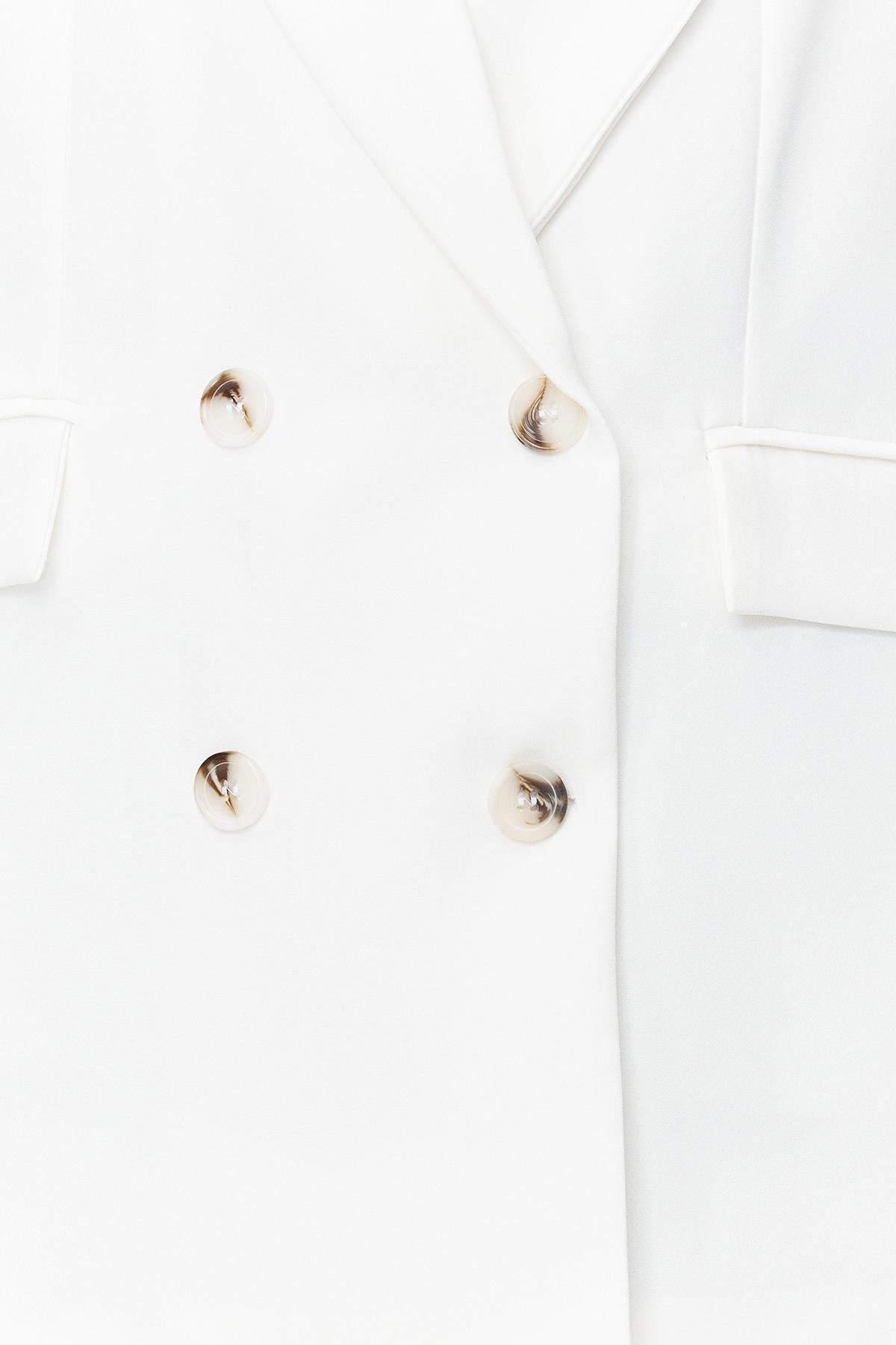 White Oversized Woven Blazer Jacket, , large image number 3