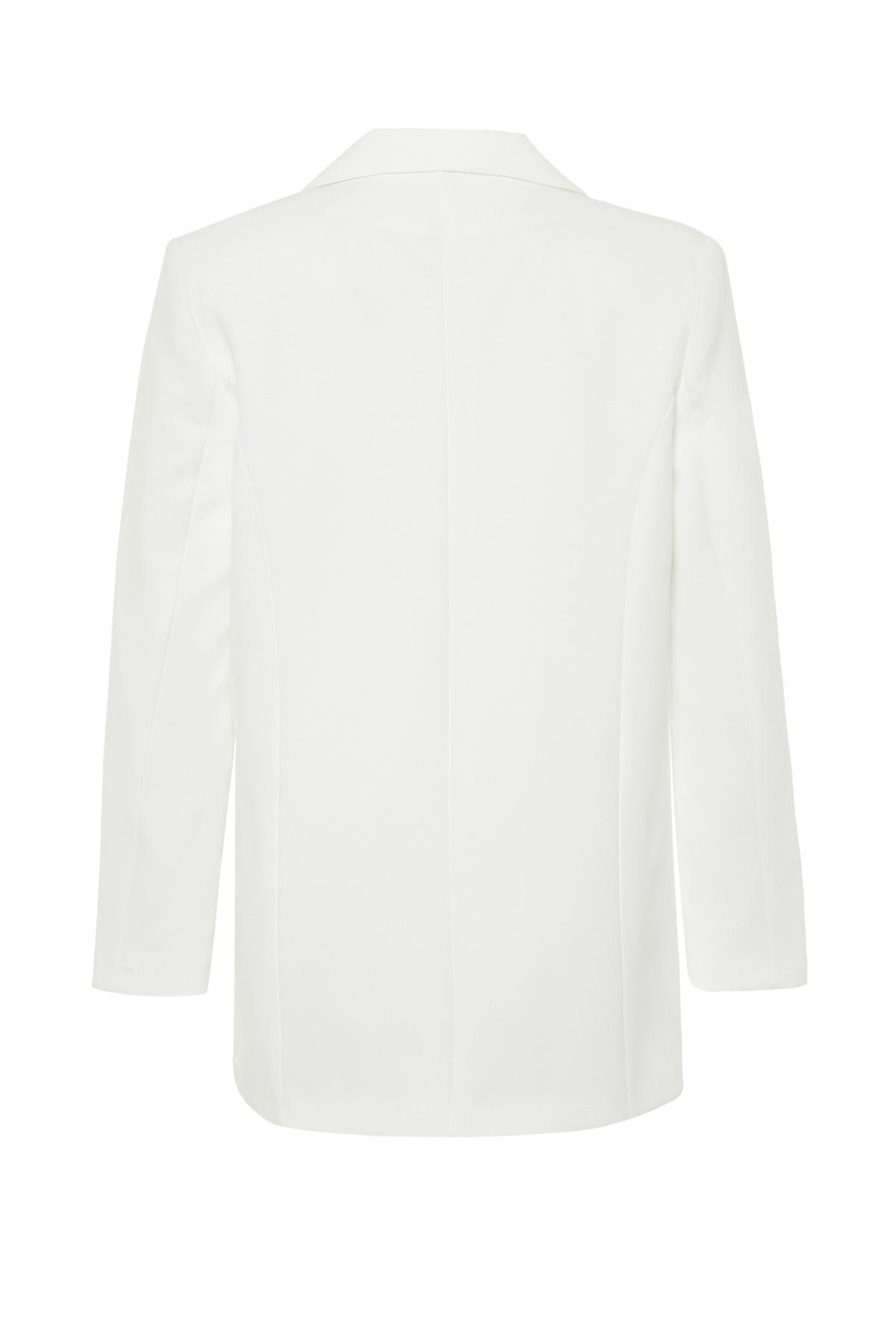 White Oversized Woven Blazer Jacket, , large image number 6