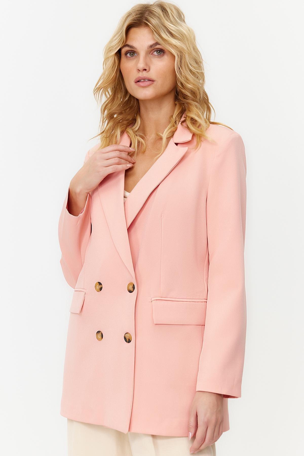 Pink Lined Buttoned Woven Blazer Jacket, , large image number 2