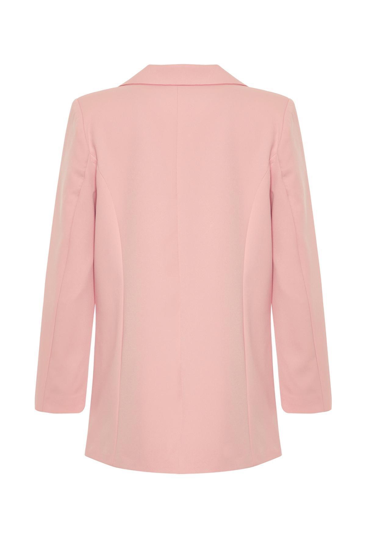 Pink Lined Buttoned Woven Blazer Jacket, , large image number 6