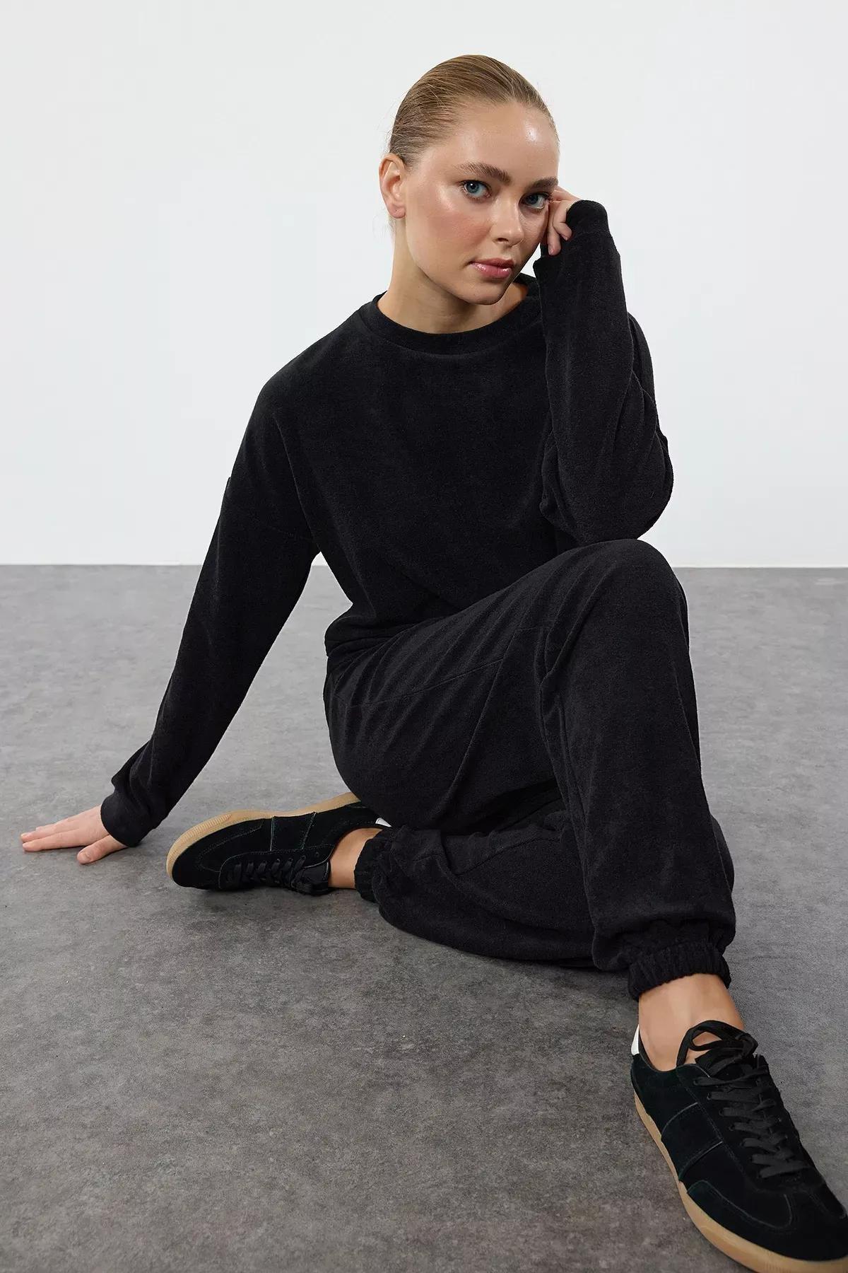 Black Towel Tracksuit Set, , large image number 1