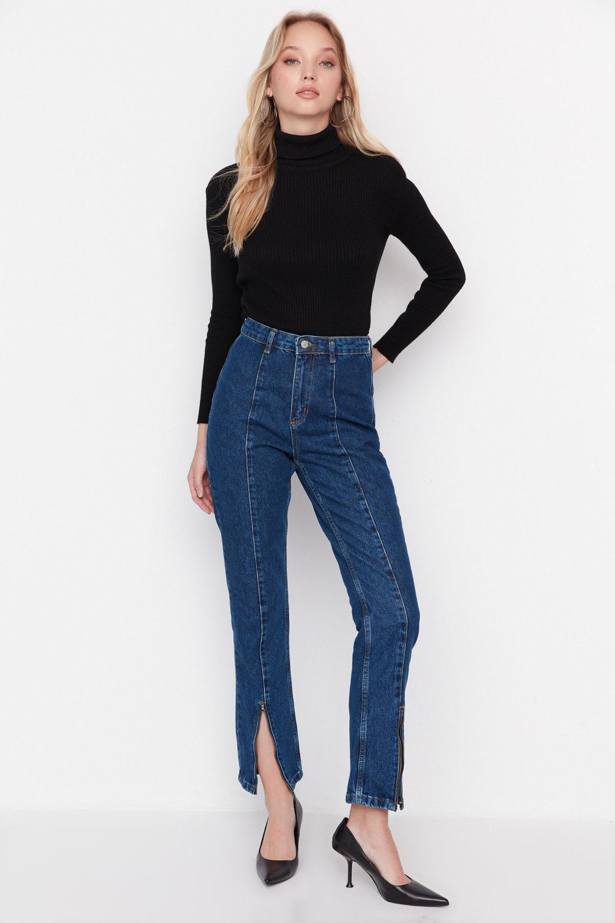 Trendyol - Blue High Waist Bootcut Jeans