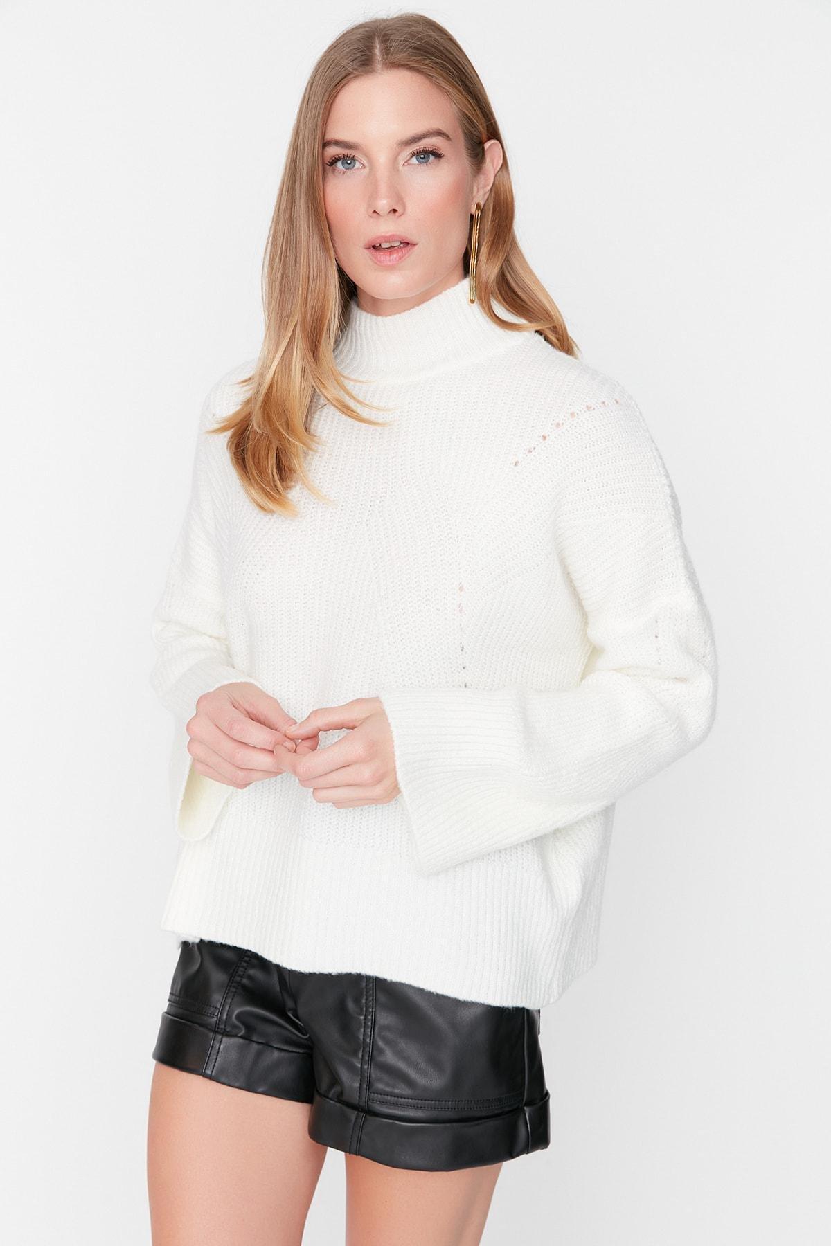 Ecru Standing Collar Sweater, , large image number 0