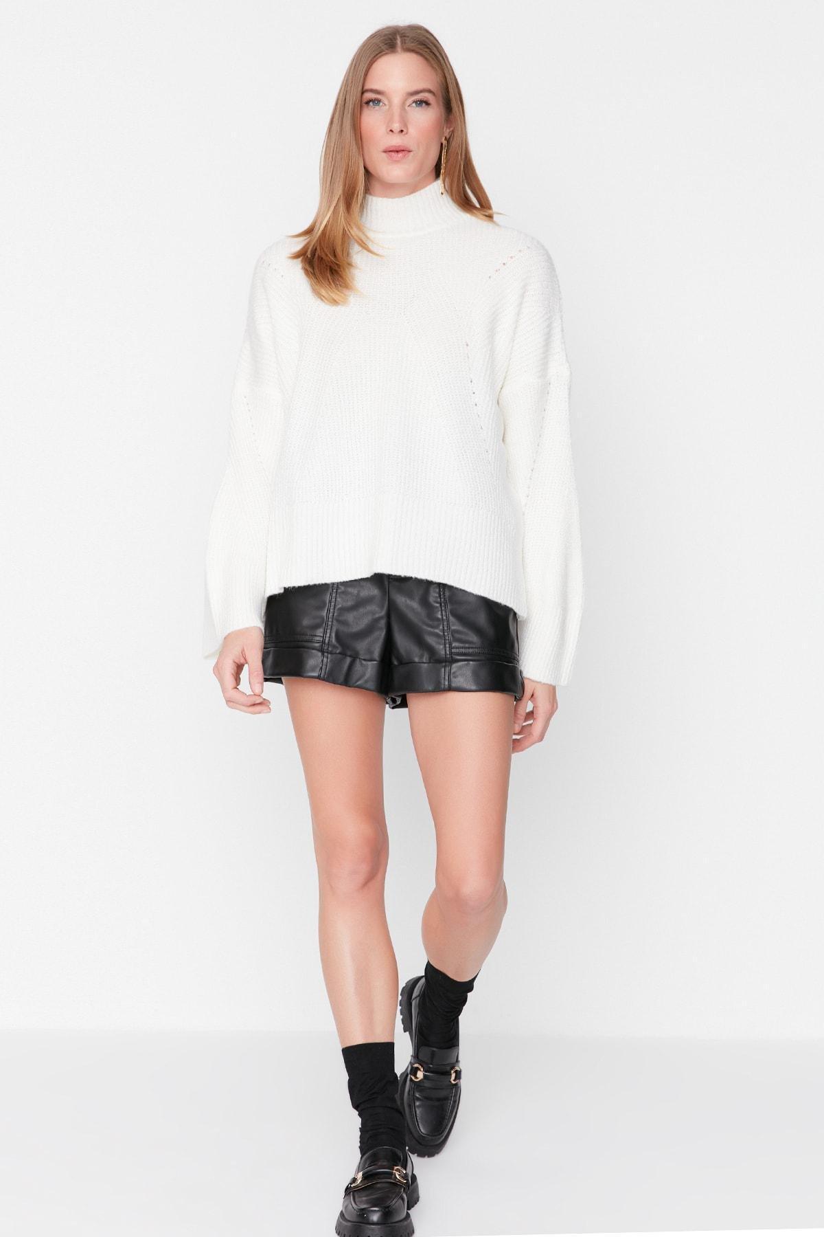 Ecru Standing Collar Sweater, , large image number 1