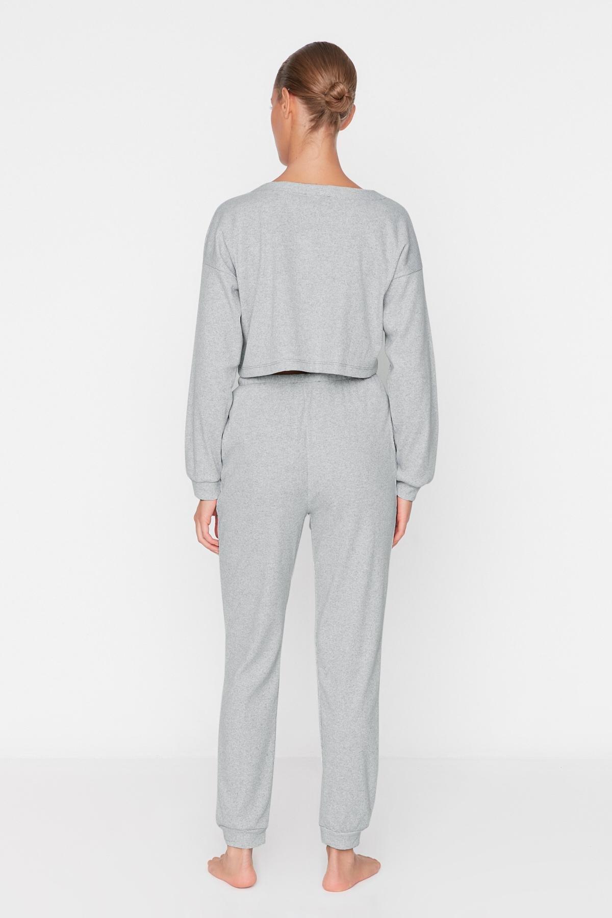 Gray V-Neck Pajama Set, , large image number 4