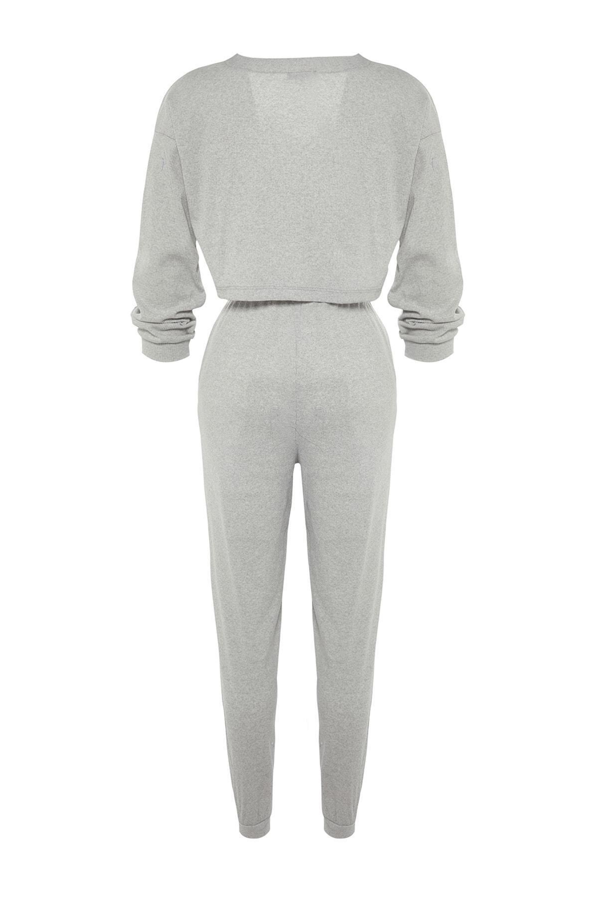 Gray V-Neck Pajama Set, , large image number 7
