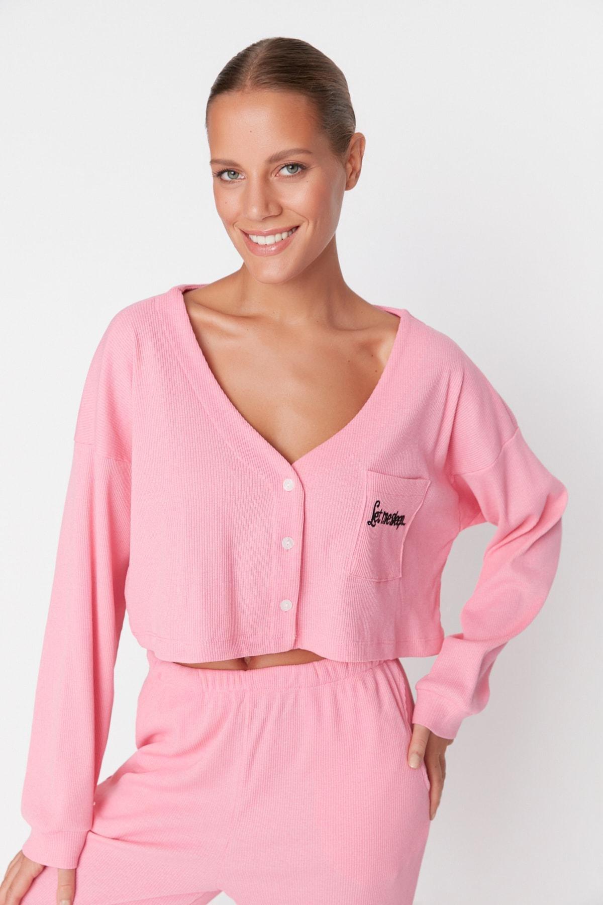 Pink V-Neck Pajama Co-Ord Set, Pink, large image number 0