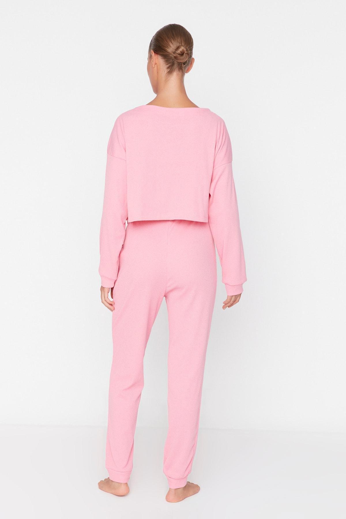 Pink V-Neck Pajama Co-Ord Set, Pink, large image number 4