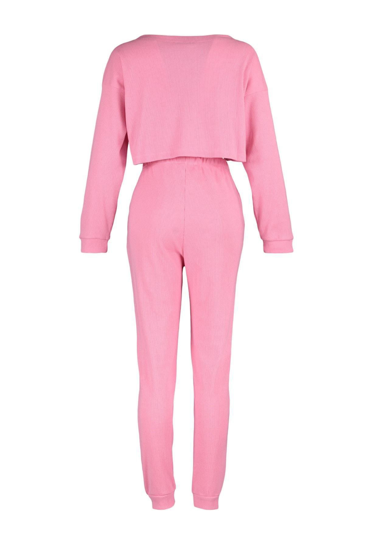 Pink V-Neck Pajama Co-Ord Set, Pink, large image number 7