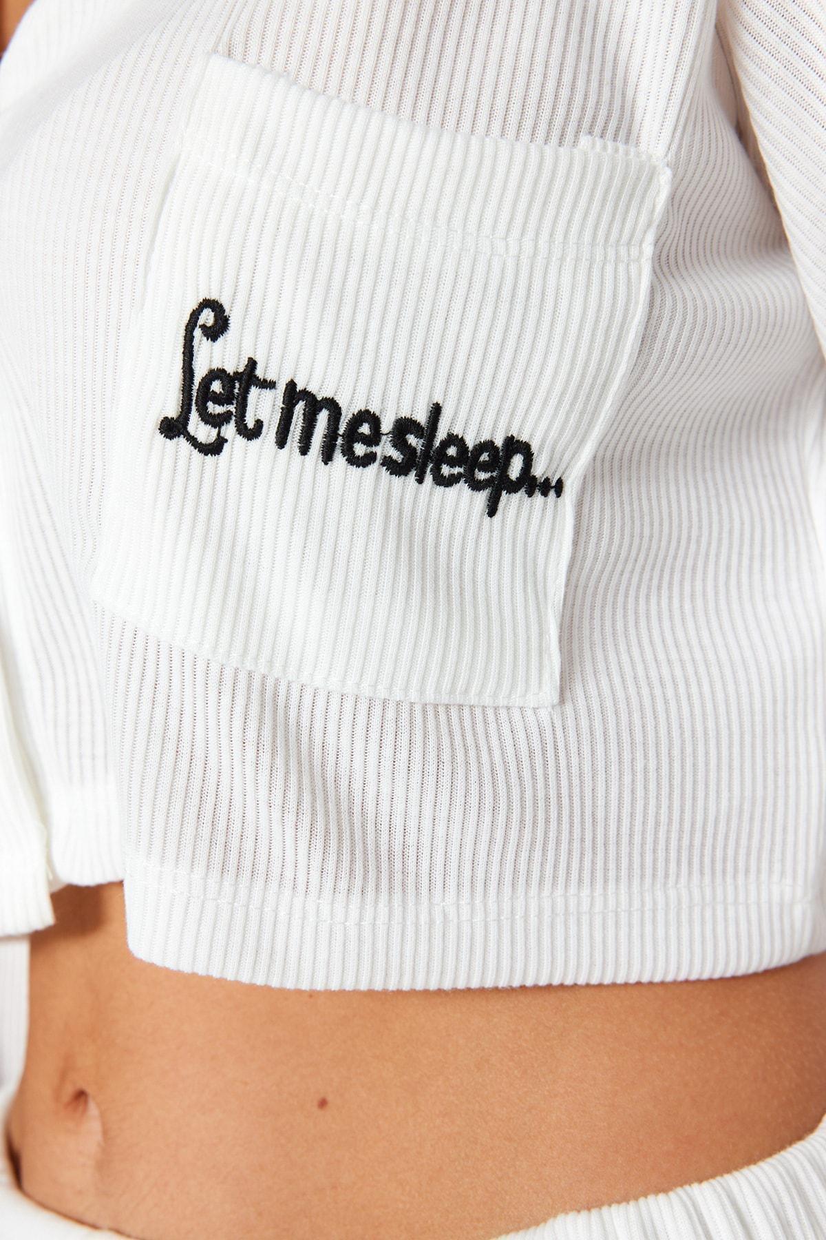 White V-Neck Cropped Pyjama Set, , large image number 4