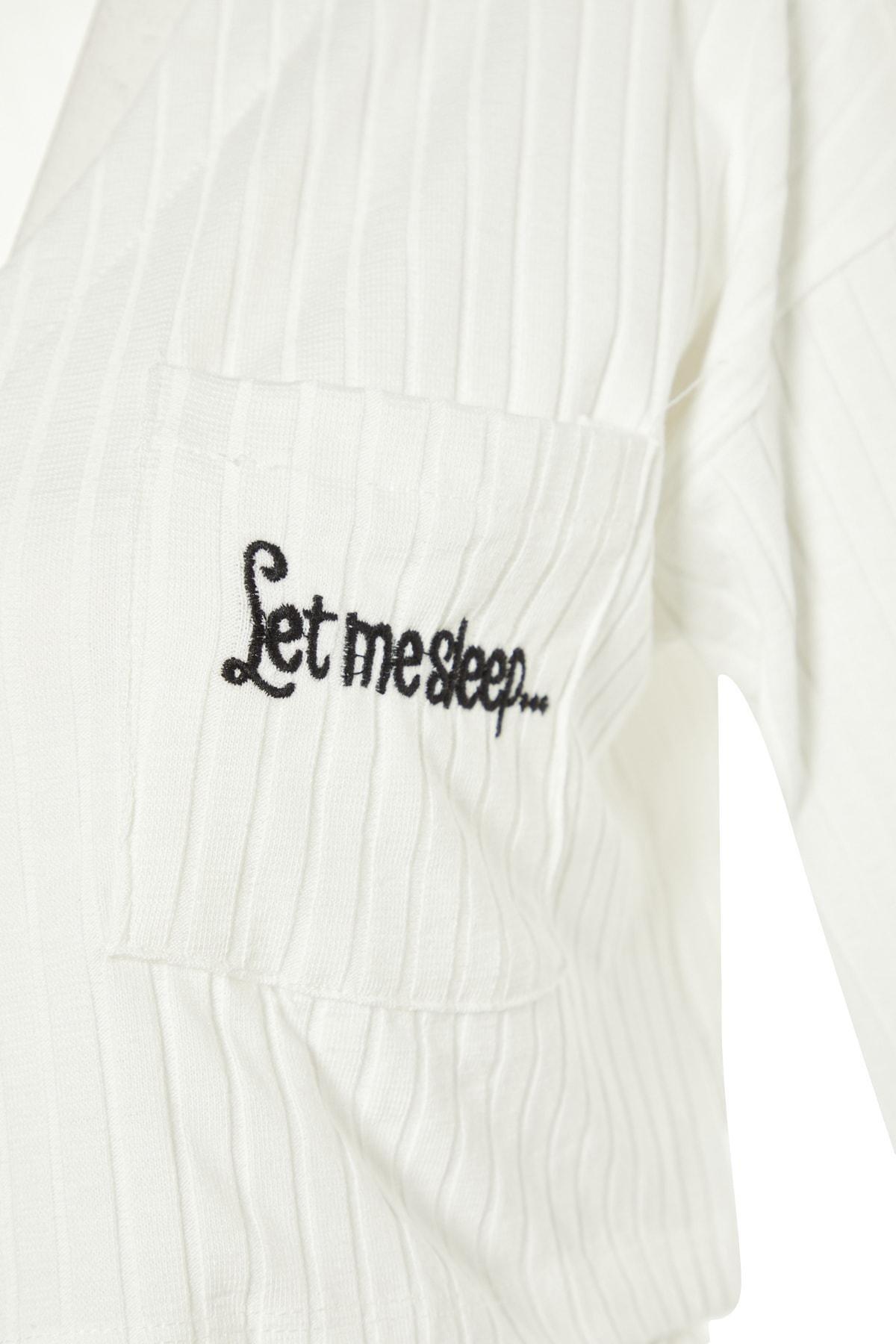 White V-Neck Cropped Pyjama Set, , large image number 7