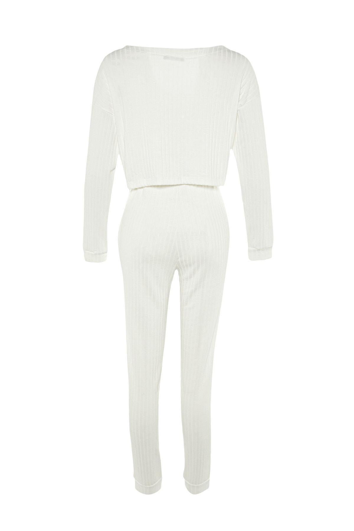 White V-Neck Cropped Pyjama Set, , large image number 8