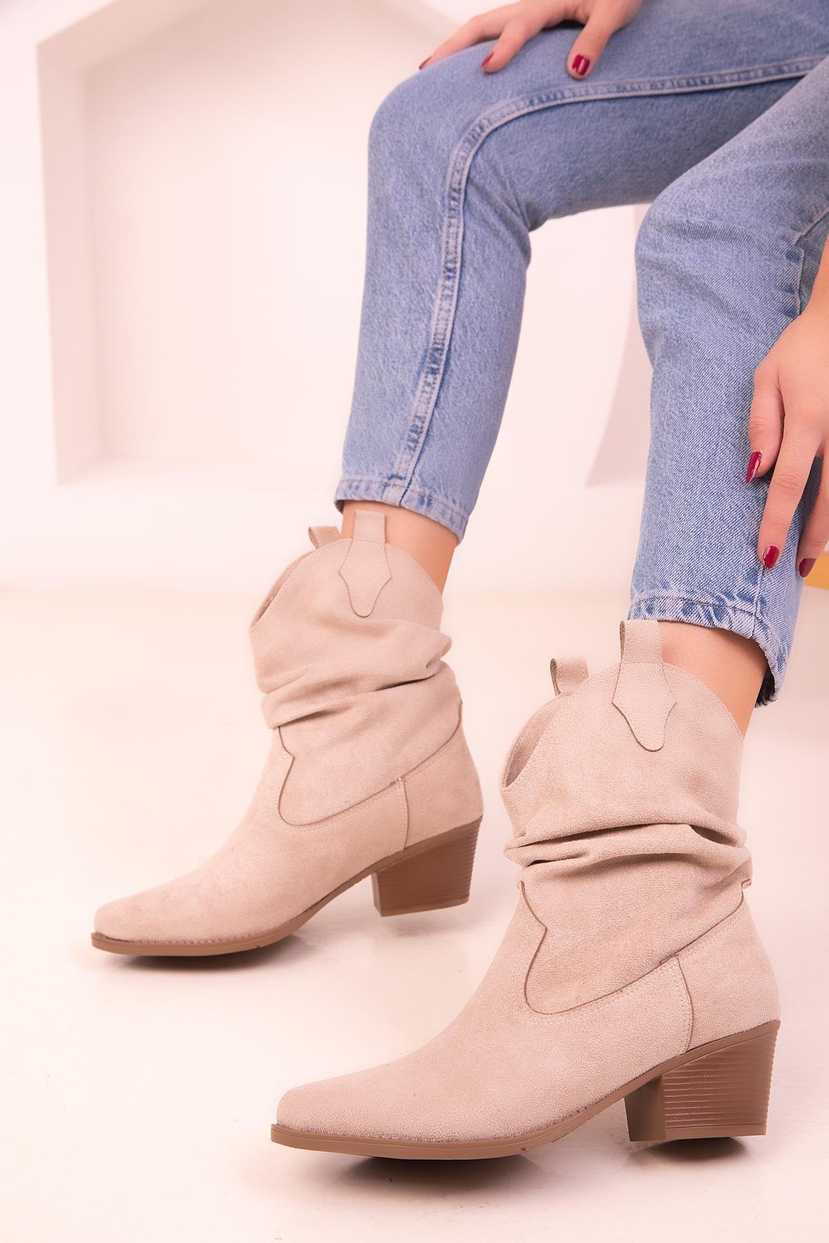 Beige Suede Boots, C101_3847, large image number 1