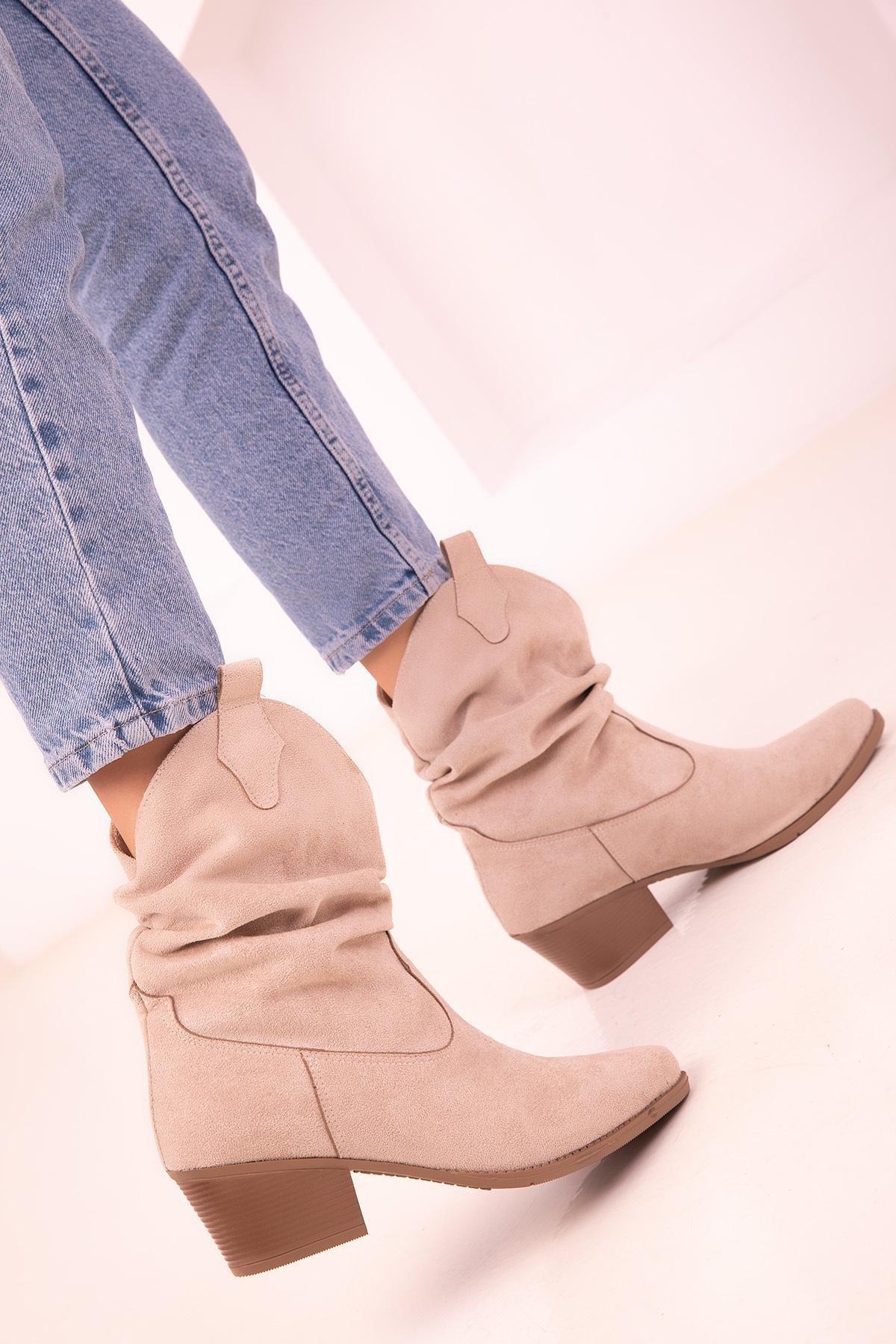 Beige Suede Boots, C101_3847, large image number 2