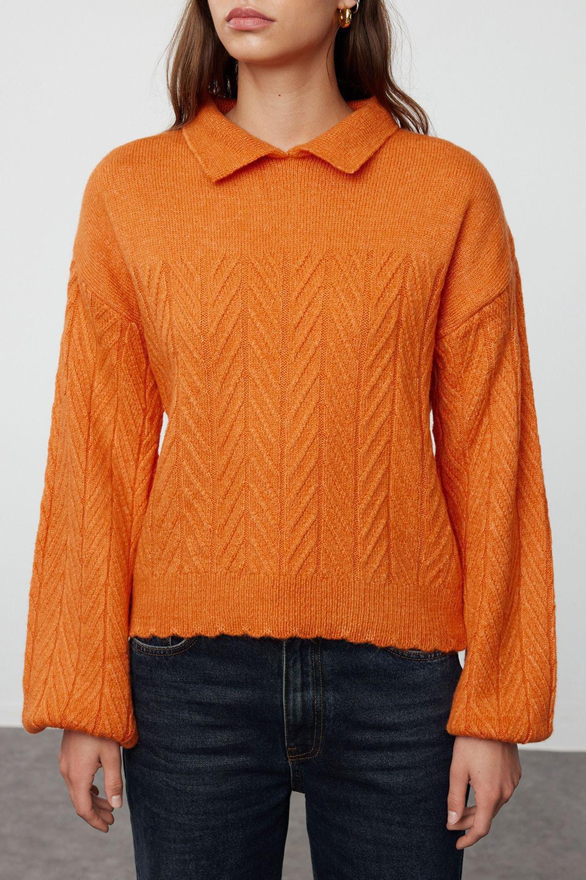Orange Wide Fit d Knit Sweater,, Orange, large image number 3