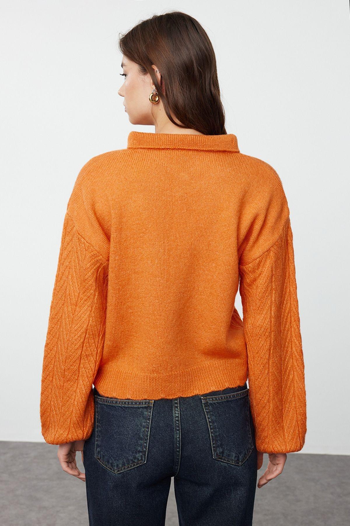 Orange Wide Fit d Knit Sweater,, Orange, large image number 4