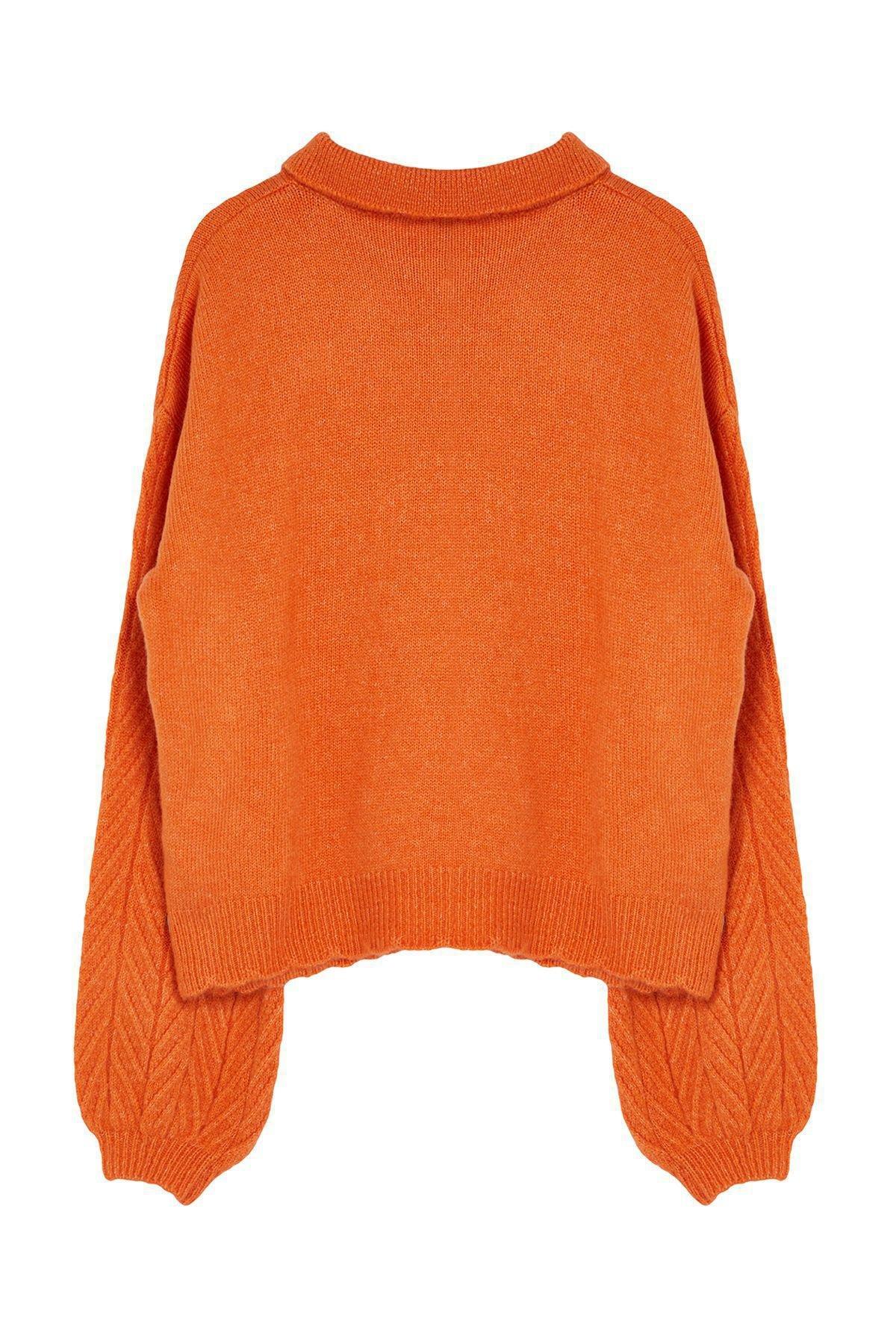 Orange Wide Fit d Knit Sweater,, Orange, large image number 5