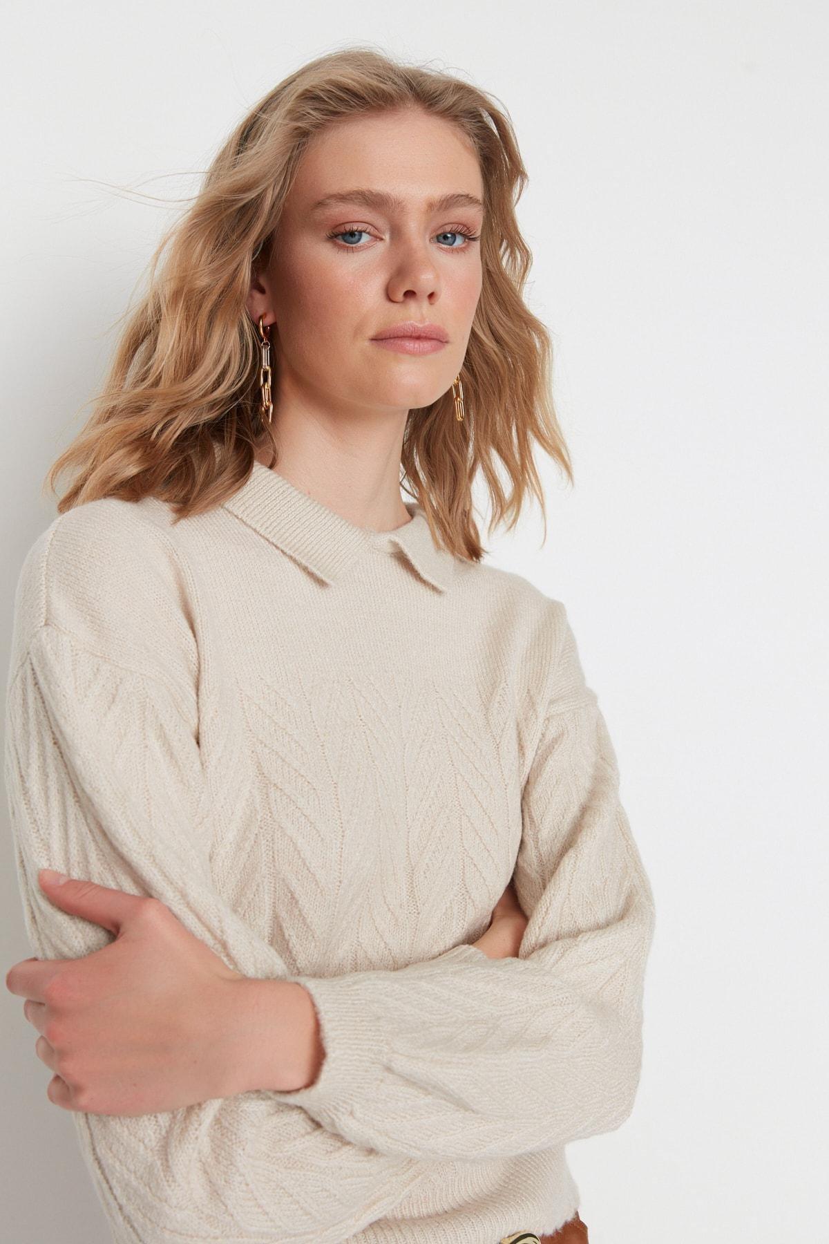 Beige Wide Fit Soft Textured Braids Knitwear Sweater, Gray, large image number 2