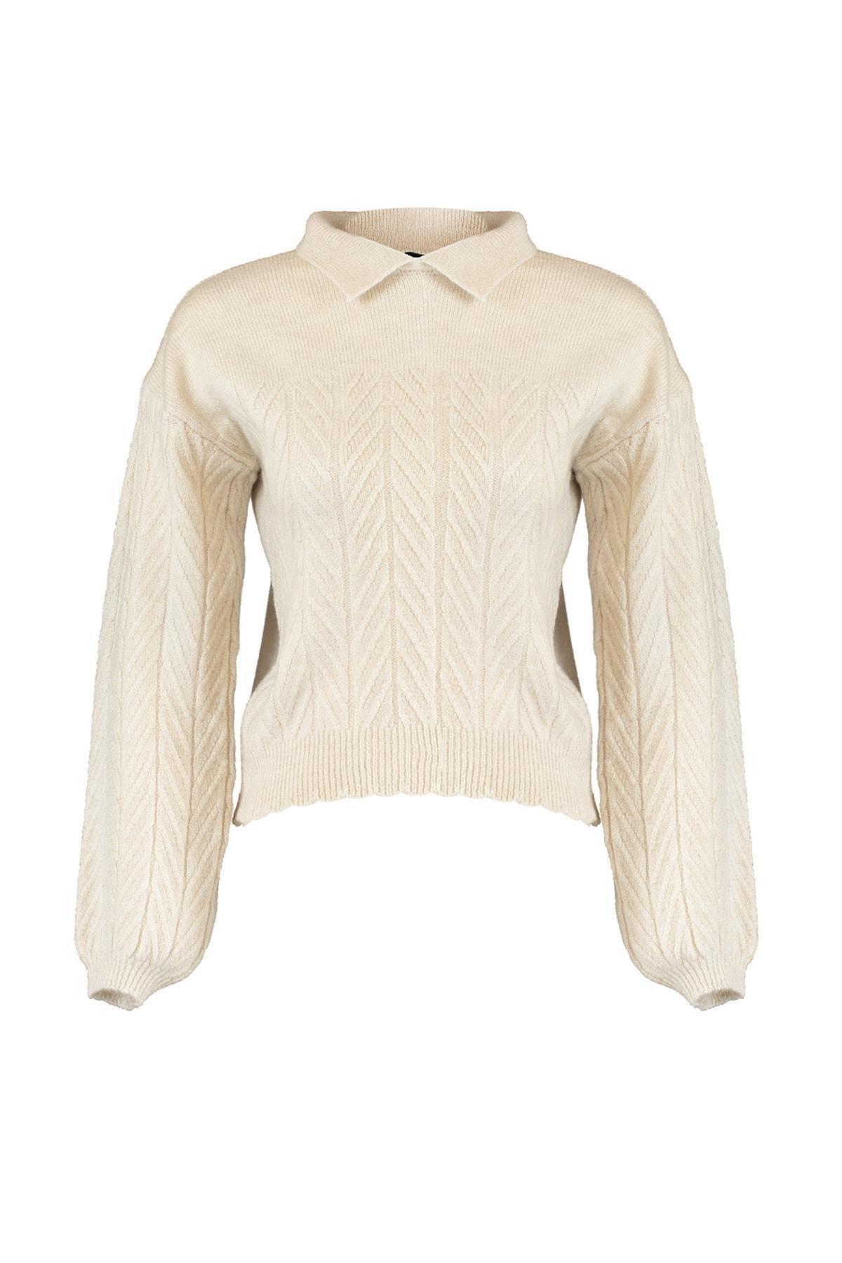 Beige Wide Fit Soft Textured Braids Knitwear Sweater, Gray, large image number 5