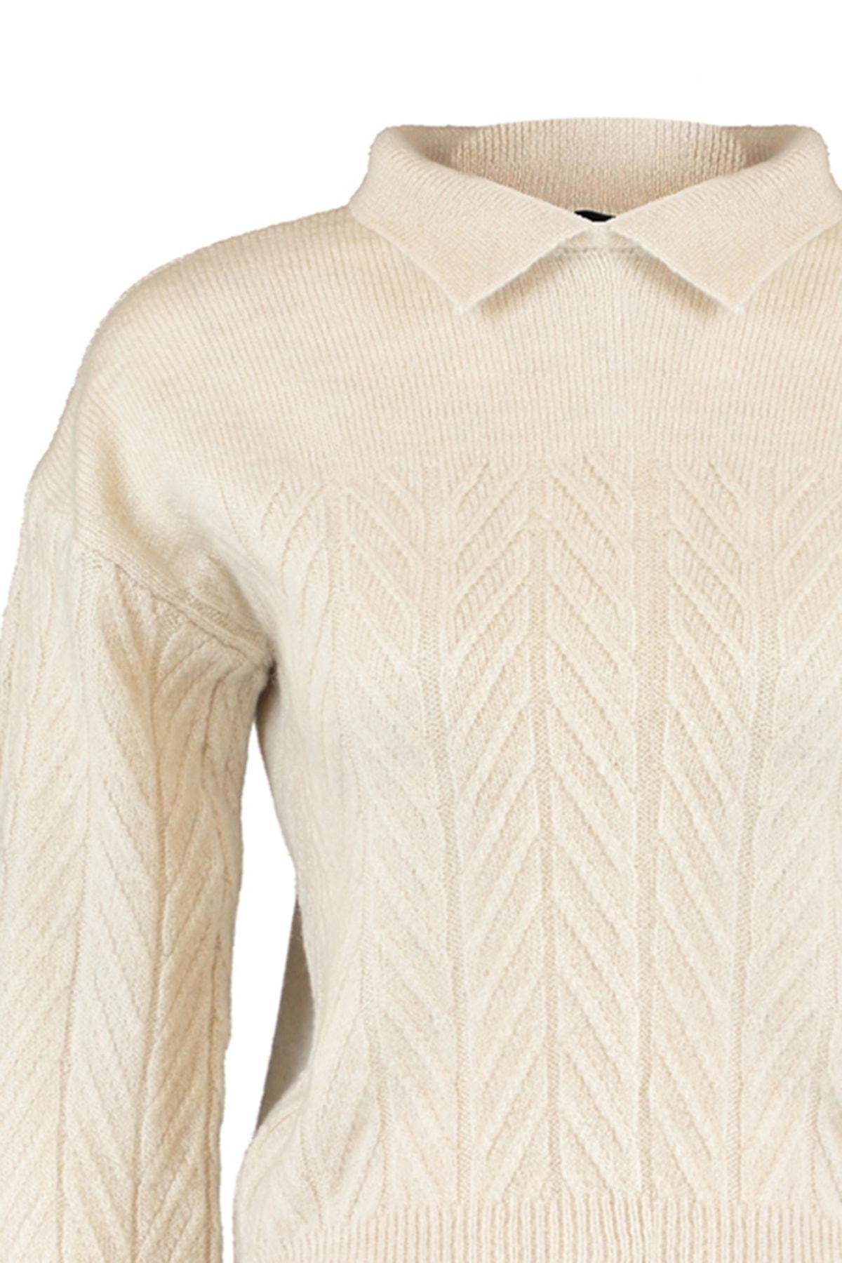 Beige Wide Fit Soft Textured Braids Knitwear Sweater, Gray, large image number 6