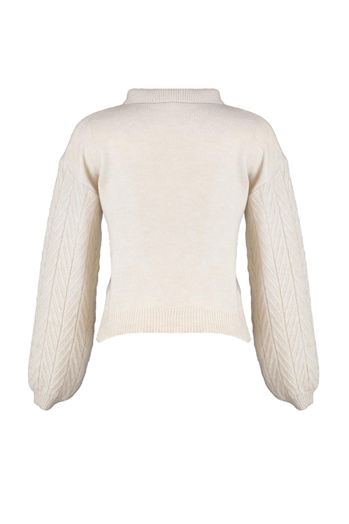 Beige Wide Fit Soft Textured Braids Knitwear Sweater, Gray, large image number 7