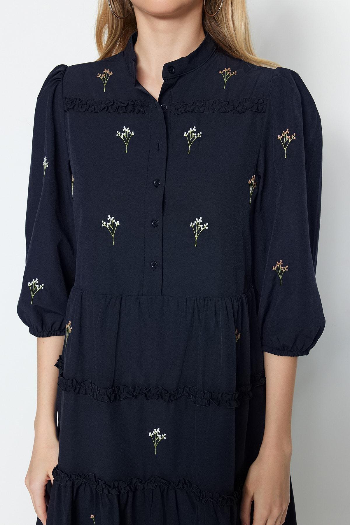 Navy Shift Standing Collar Dress, , large image number 3