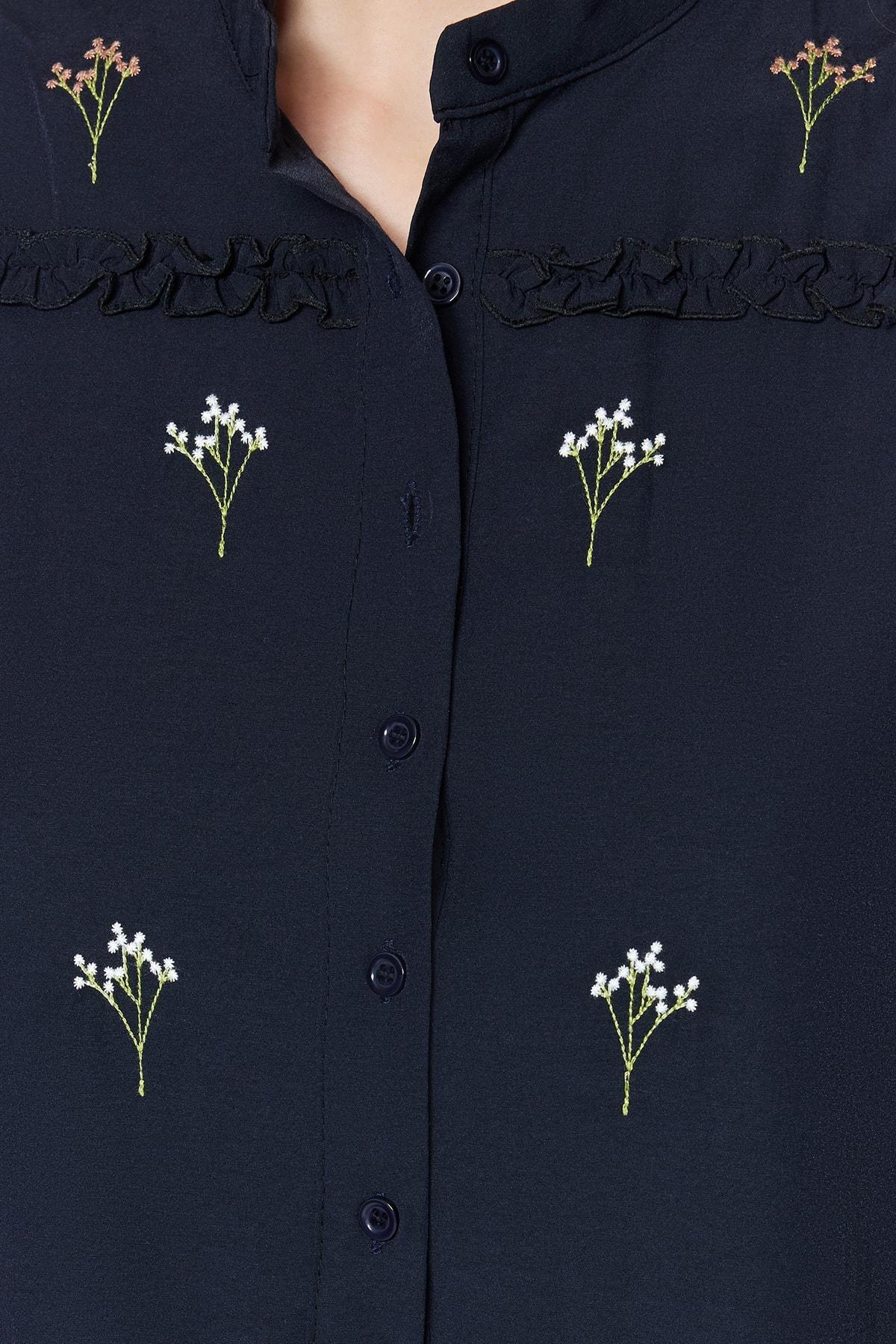 Navy Shift Standing Collar Dress, , large image number 4