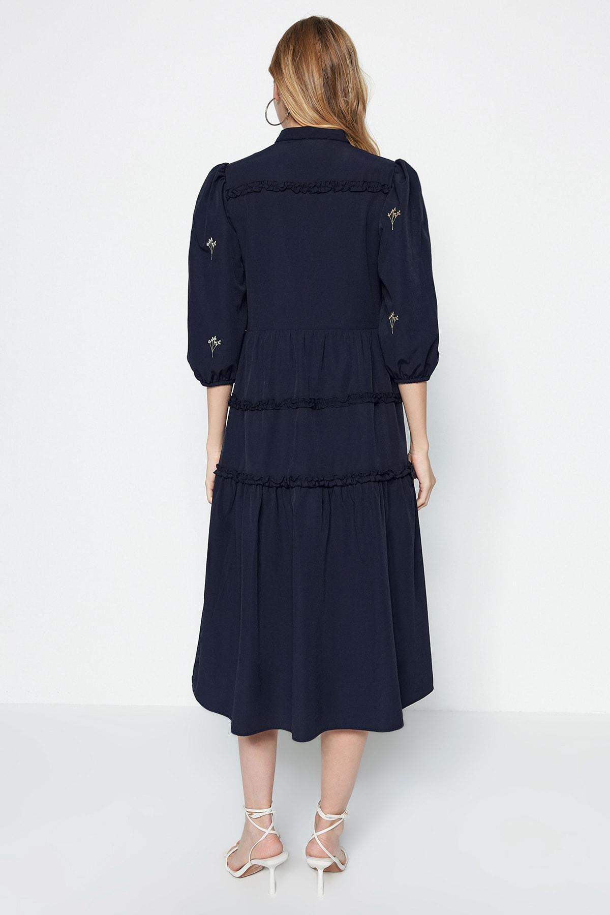 Navy Shift Standing Collar Dress, , large image number 5