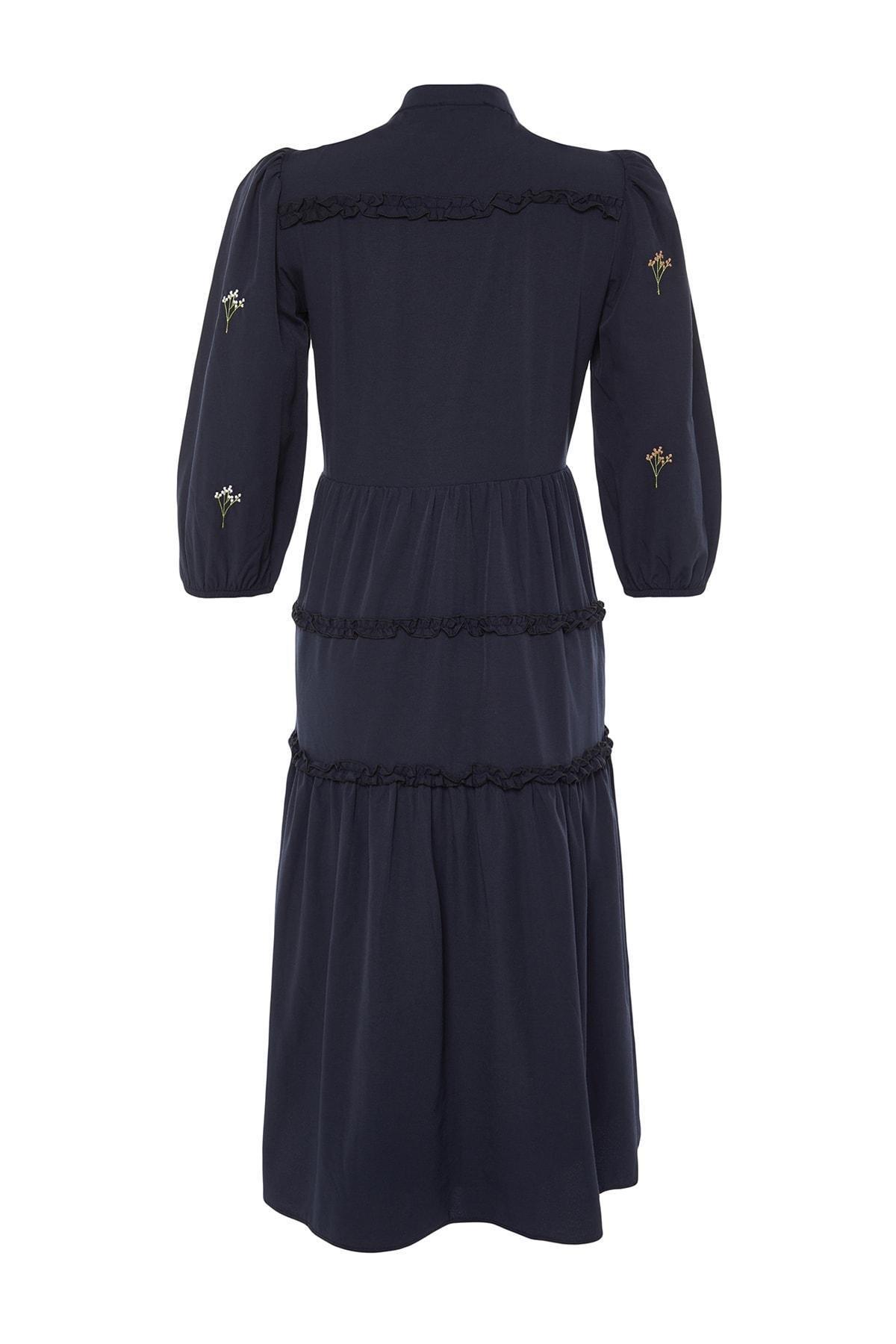Navy Shift Standing Collar Dress, , large image number 8