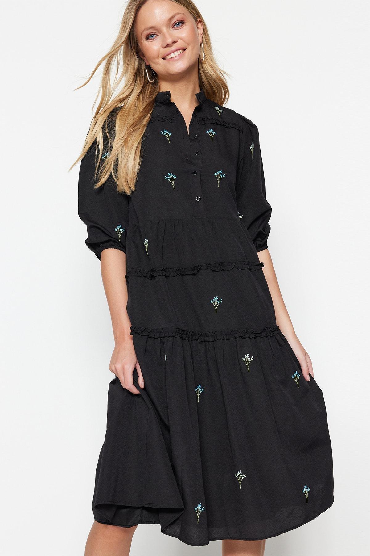 فستان بقصة واسعة، أسود, Black, large image number 5