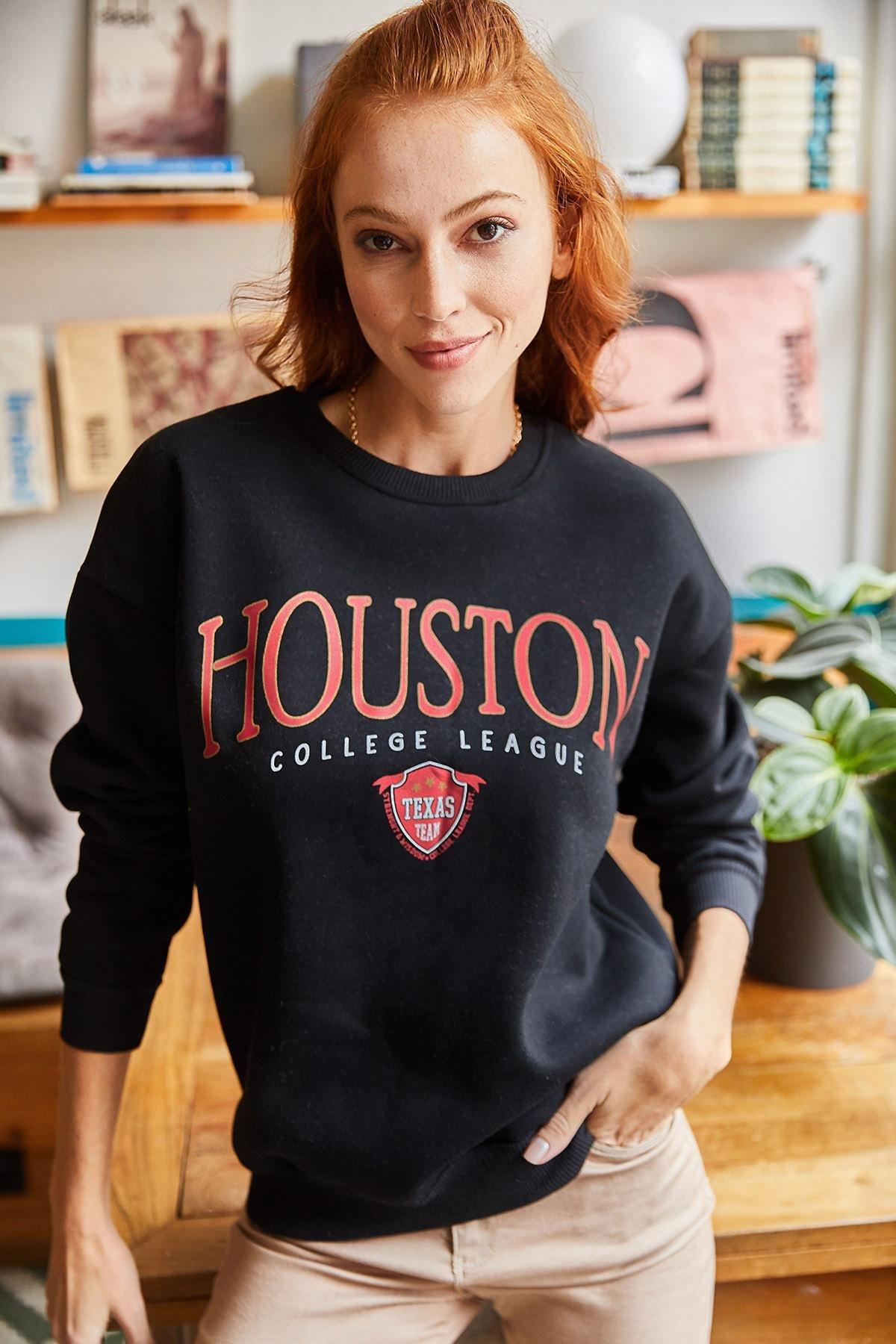 Black Houston Printed Raised Sweatshirt, , large image number 1