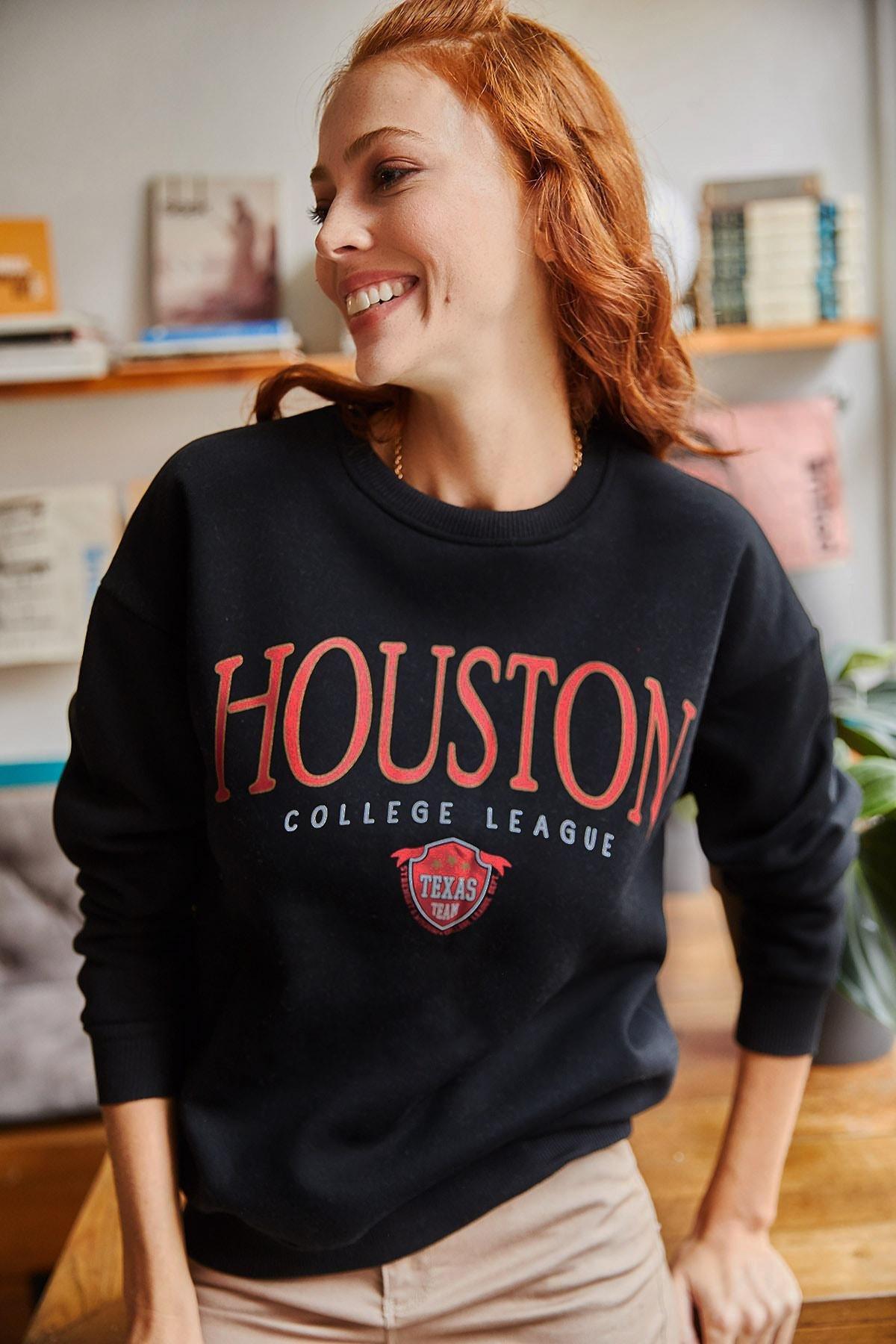 Black Houston Printed Raised Sweatshirt, , large image number 4