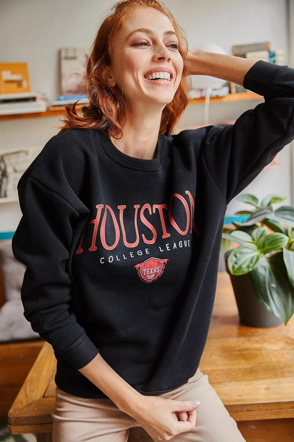 Black Houston Printed Raised Sweatshirt, , large image number 5