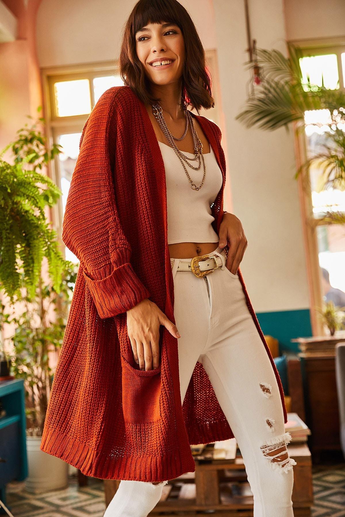 Red Loose Knitwear Cardigan, , large image number 0