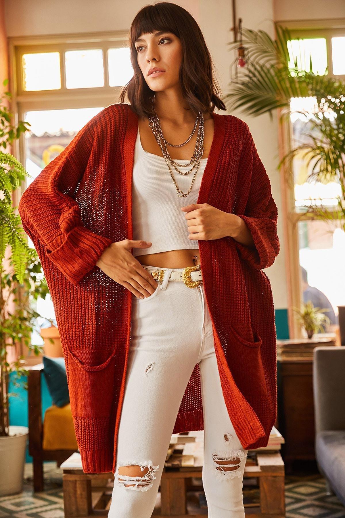 Red Loose Knitwear Cardigan, , large image number 1