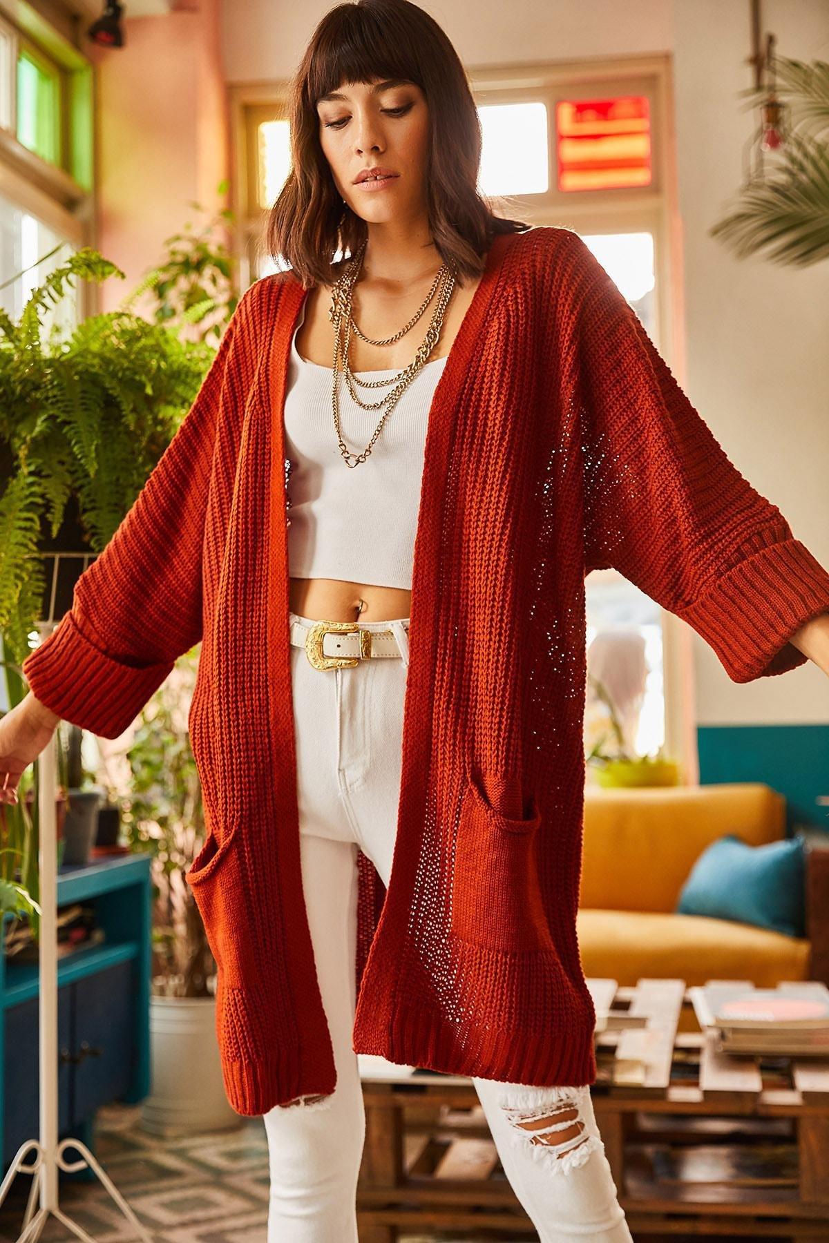 Red Loose Knitwear Cardigan, , large image number 2