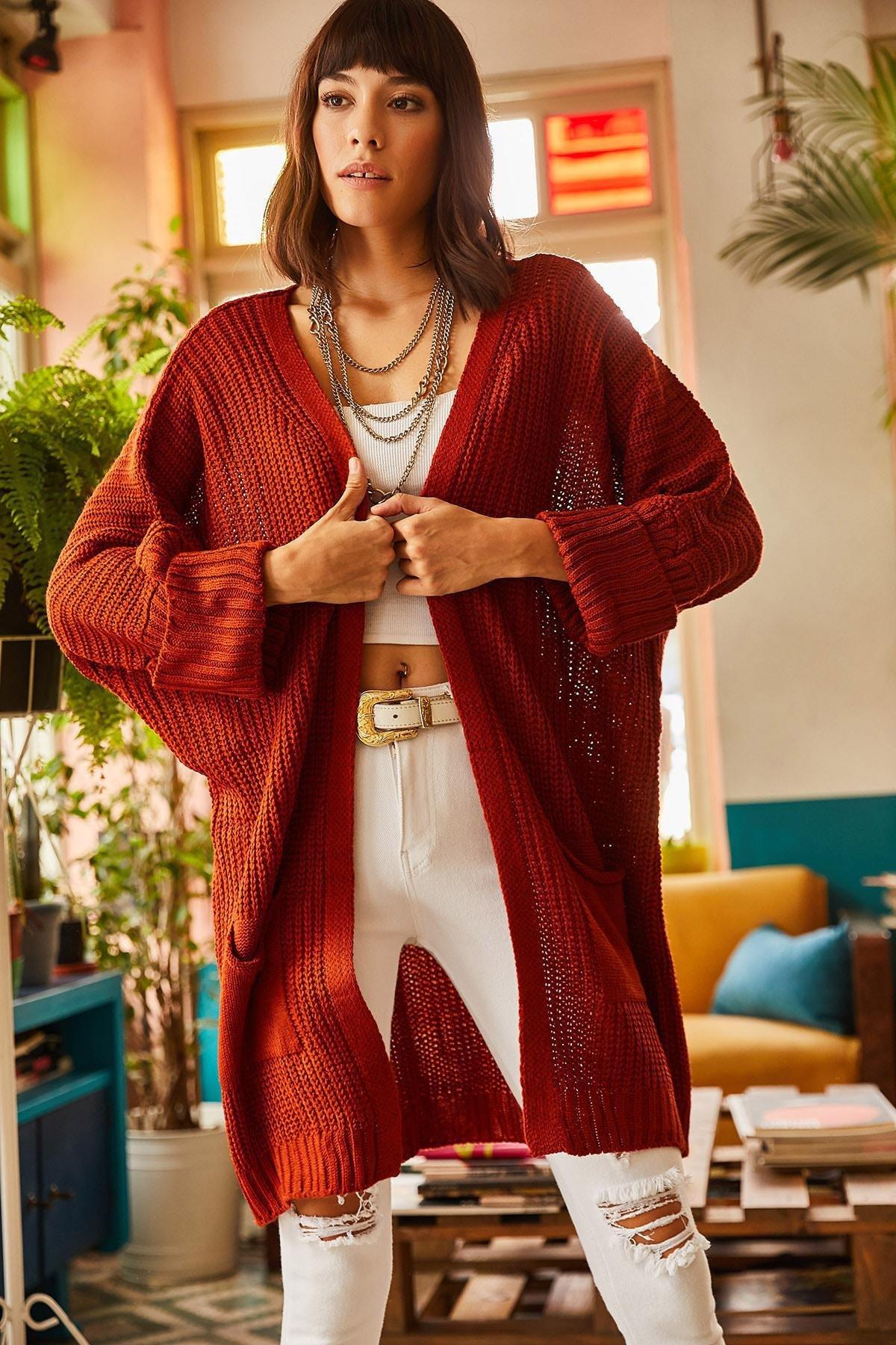 Red Loose Knitwear Cardigan, , large image number 3