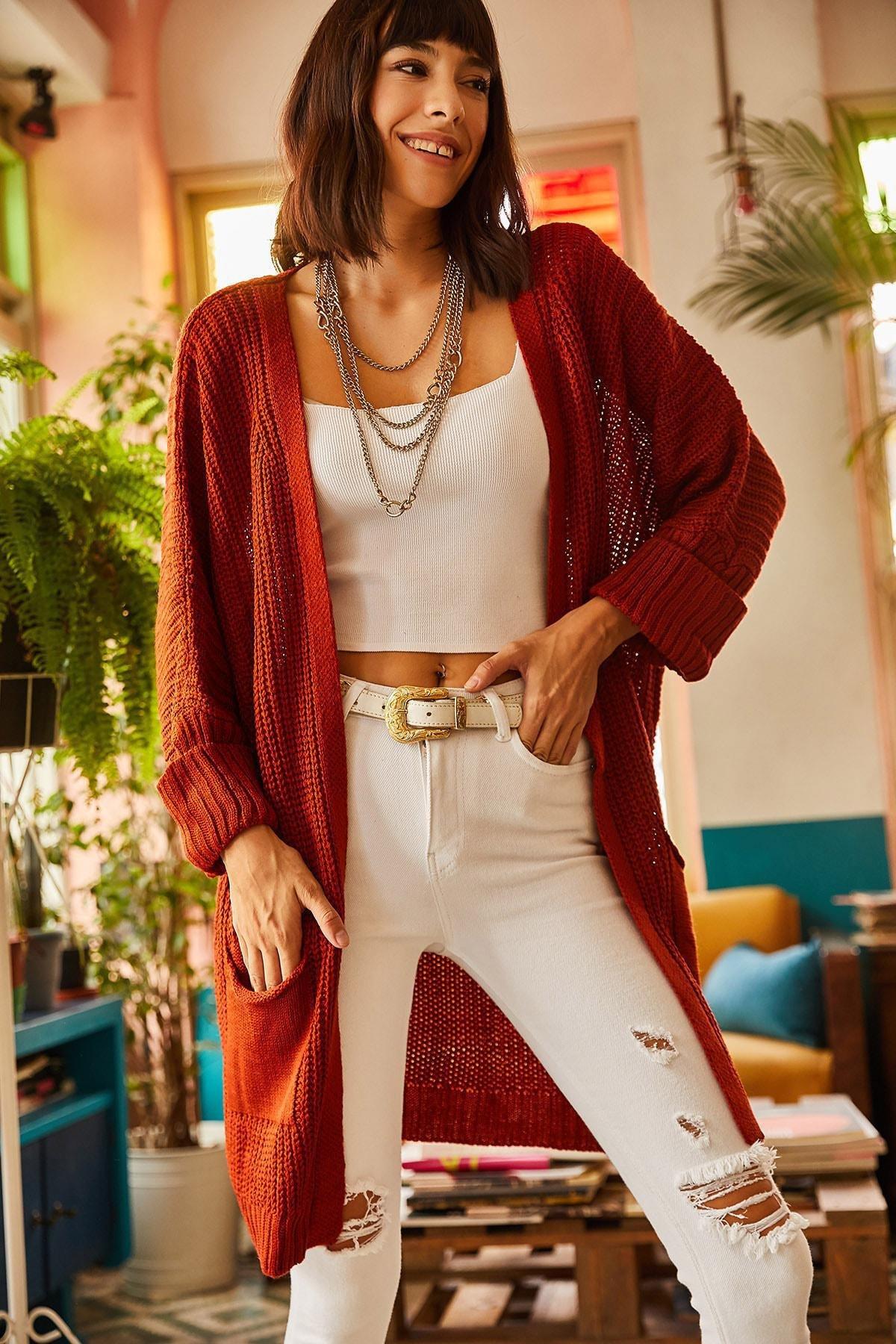 Red Loose Knitwear Cardigan, , large image number 4