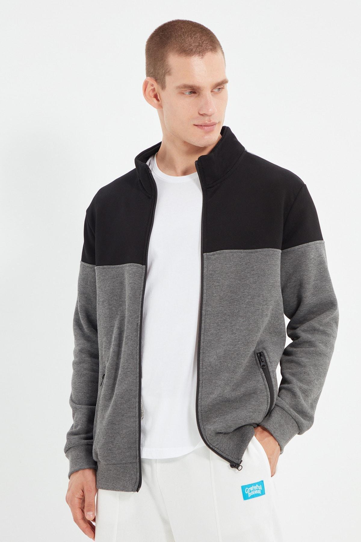 Grey Standing Collar Sweatshirt, , large image number 0