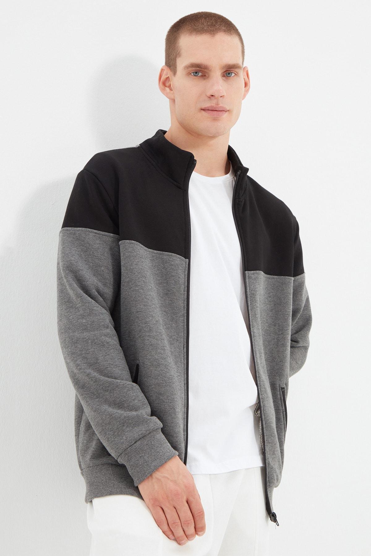 Grey Standing Collar Sweatshirt, Gray, medium